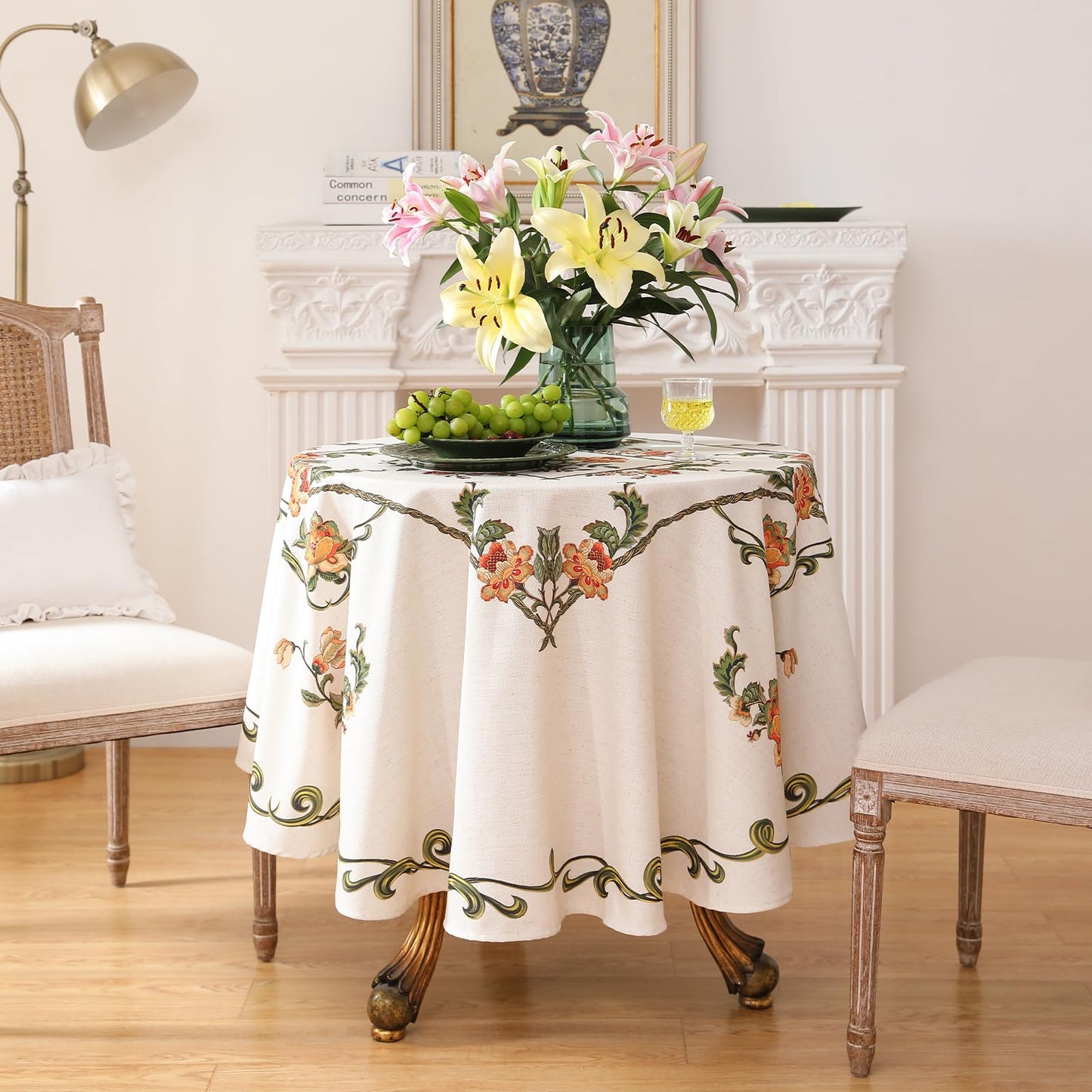 patdrea Vintage French Linen Tablecloth,Round,Diameter 55"-Santiago C