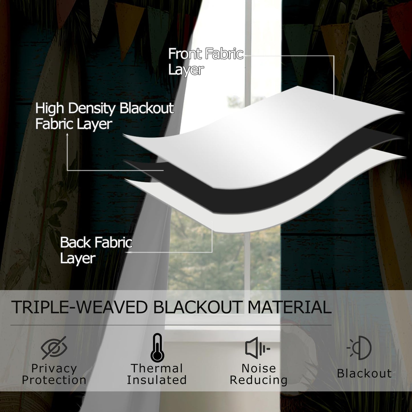Solvivae Tropical Coastal Blackout Curtains for Bedroom Living Room, Beach Palm Hawaiian Patterned Window Treatments, Room Darkening Thermal Insulated Grommet Drapes, 63 Inch Curtains 2 Panel Set
