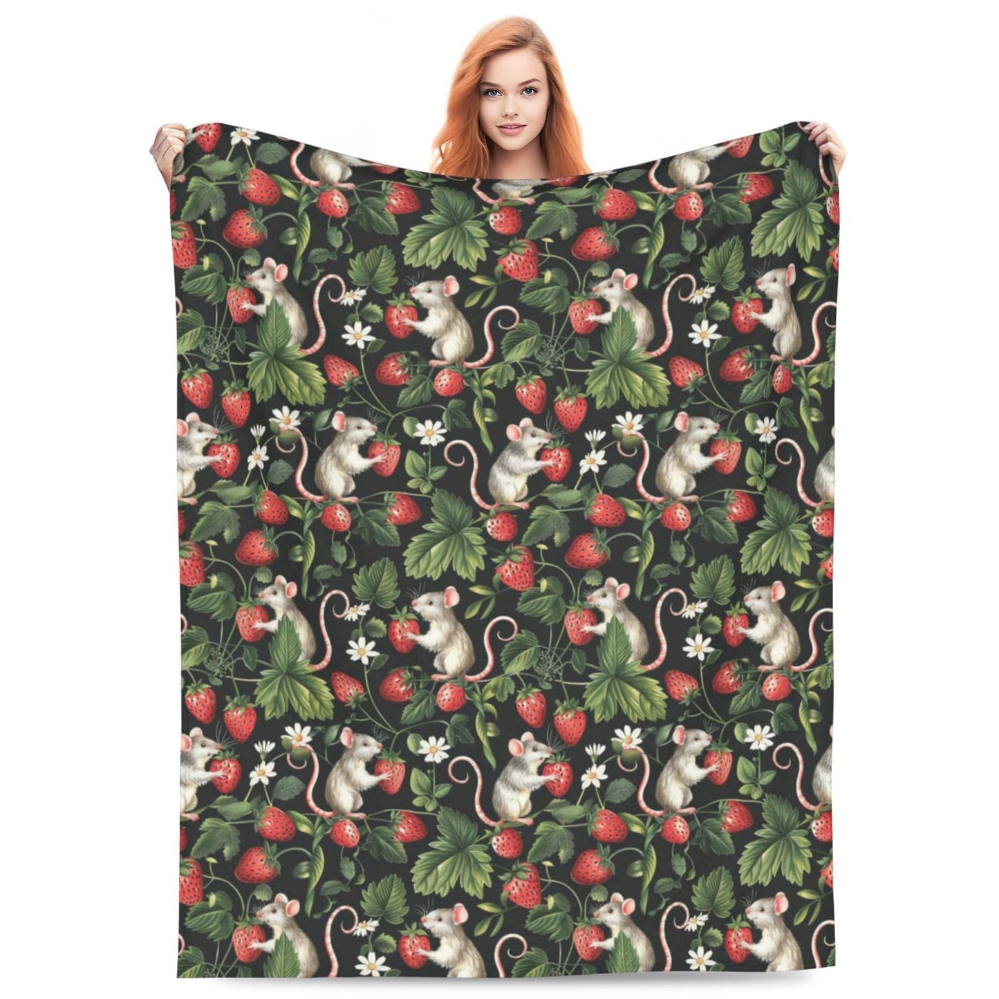 Cute Rat Blanket, Gifts for Women, Mice Strawberry Woodland Mouse Soft Lightweight Throw Blankets for Kids Girls, Travel Bed Living Room Decor, 50x60in