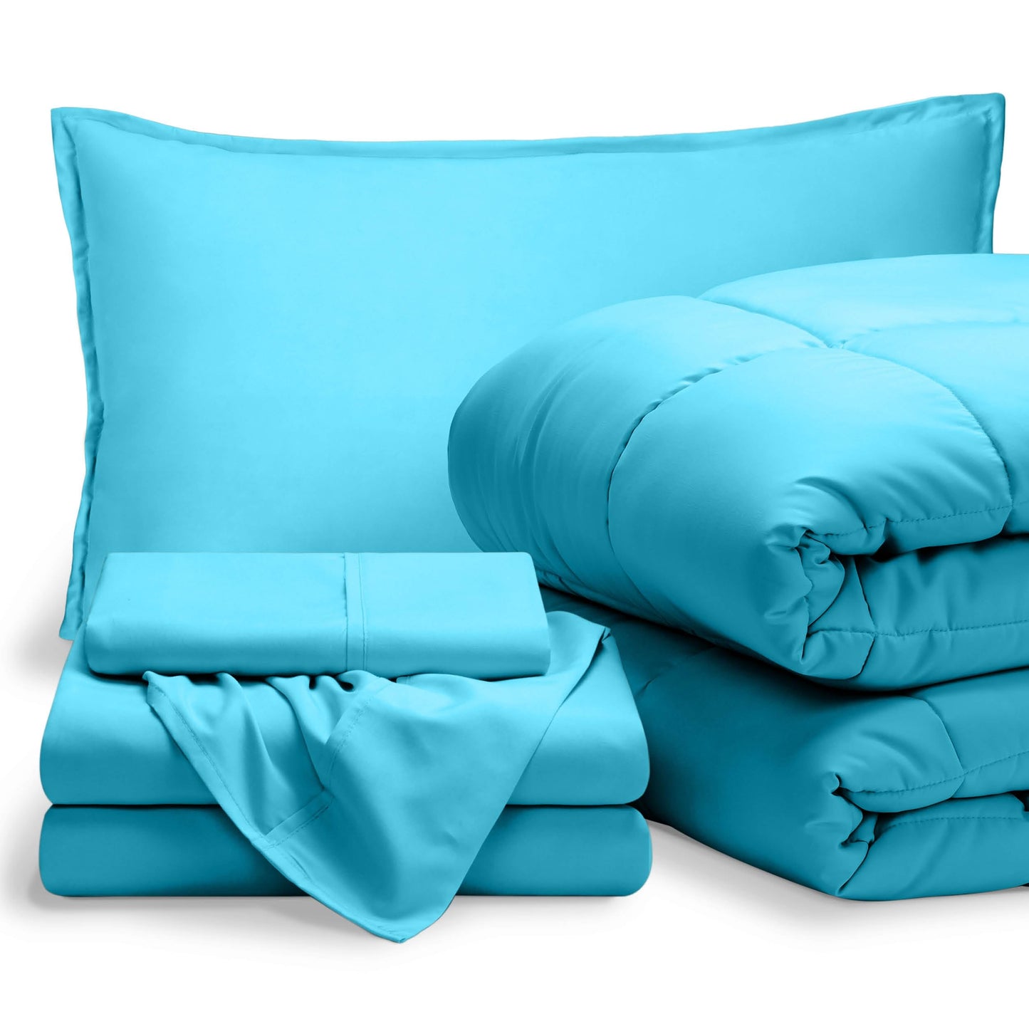 Bare Home Bed-in-A-Bag 5 Piece Comforter & Sheet Set - Twin XL - Goose Down Alternative - Ultra-Soft 1800 Premium Bed Set (Twin XL, Aqua/Aqua)