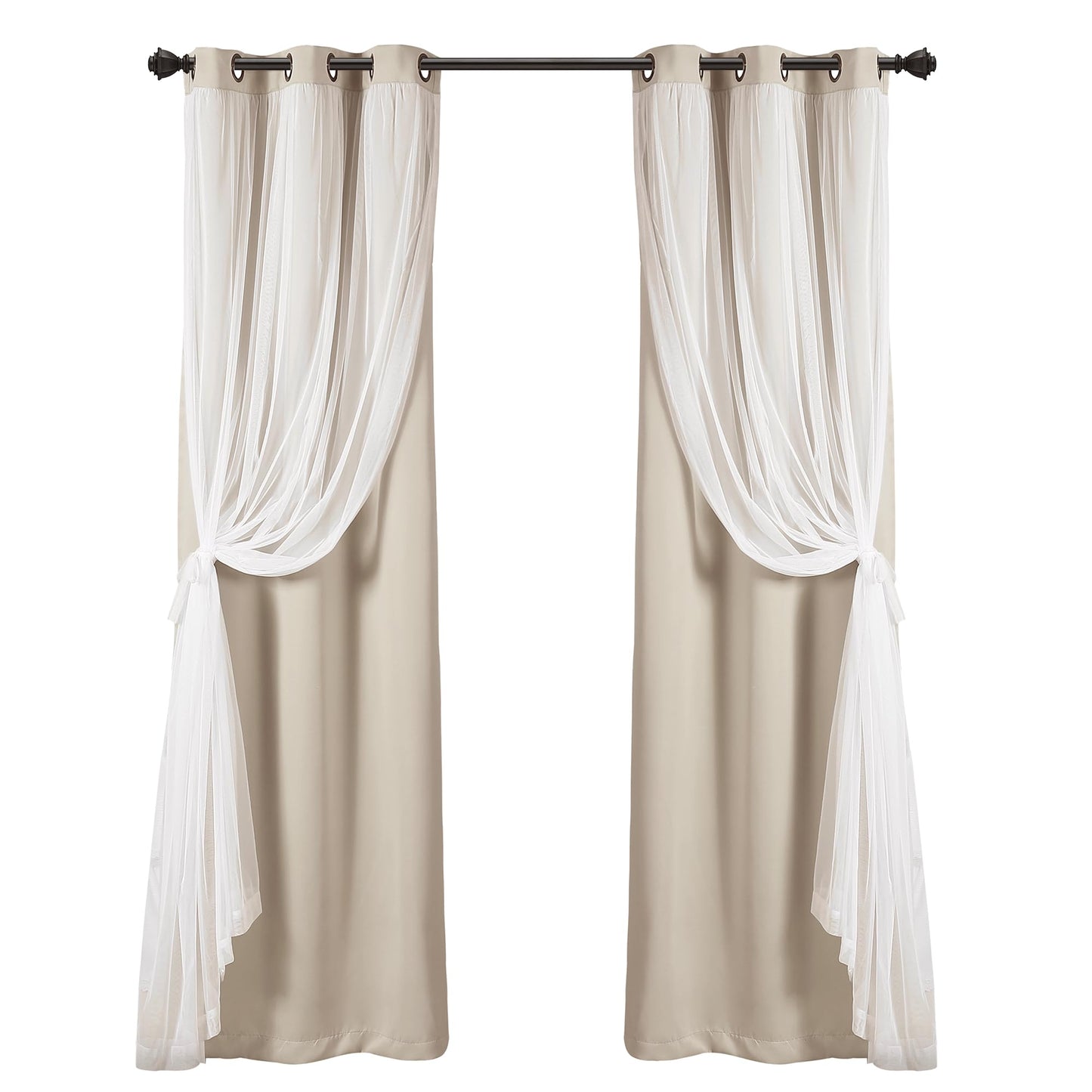 Lush Decor Sheer Grommet Curtains With Insulated Blackout Lining, Window Curtain Panels, Pair, 38"W x 84"L, Wheat - Curtain With Sheer Overlay, Elegant Blackout Curtains for Bedroom