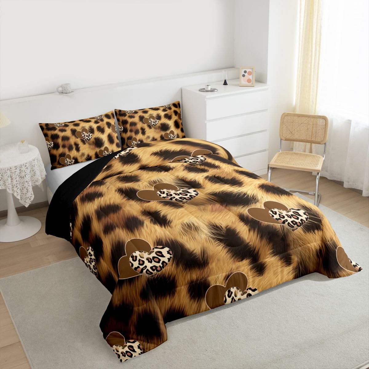 Erosebridal Leopard Print Comforter Set King Brown Leopard Bedding Set Abstract Wild Animal Skin Comforter for Kids Boys Girls,Cheetah Fur Spots Quilt Duvet