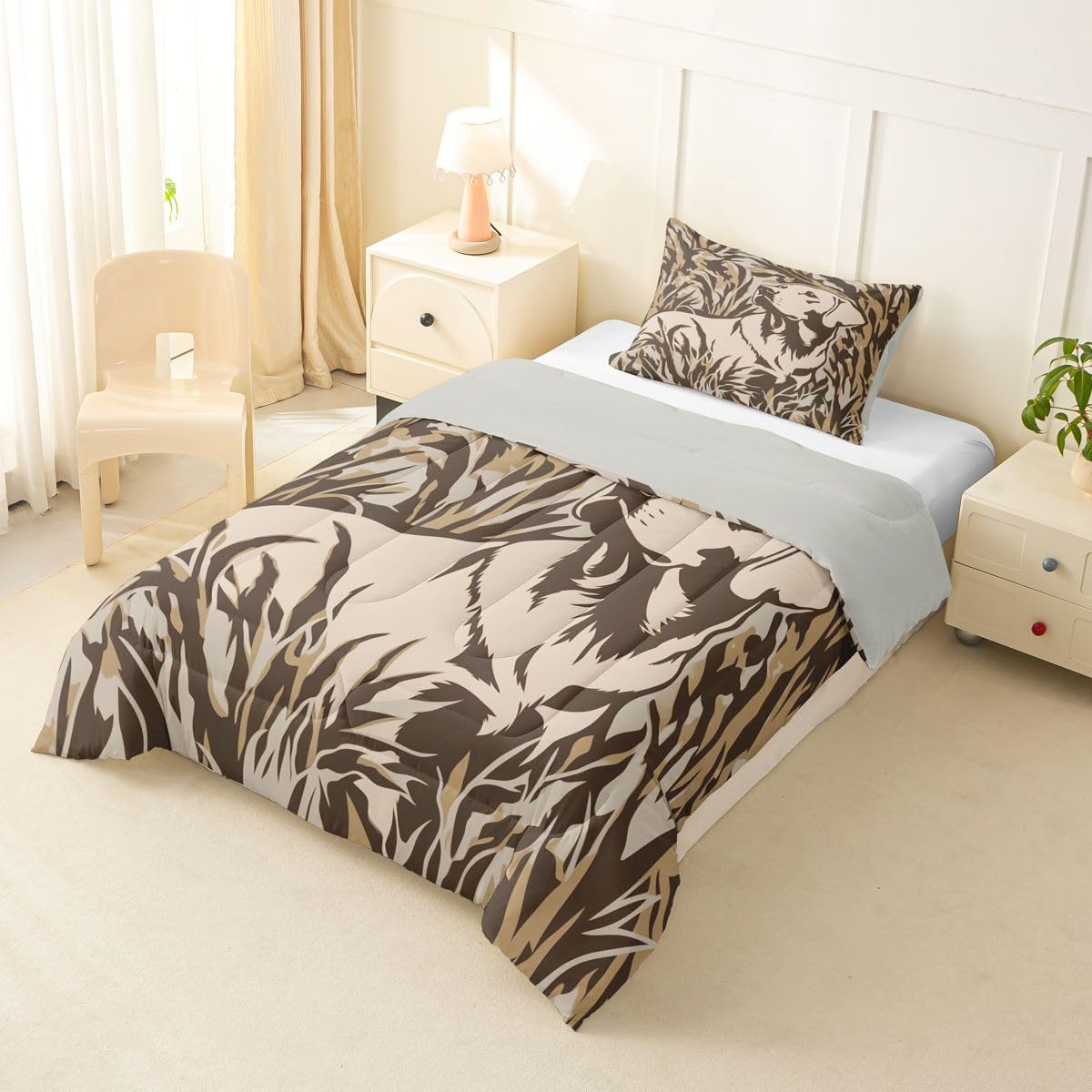 jejeloiu Dog Comforter Set All Season Farmhouse Theme Bedding Set with 1 Pillow Cases Dog Hunter Microfiber Kids Toddler Bedclothes Bedroom Decor Duvet Quilt Breathable Soft Lightweight