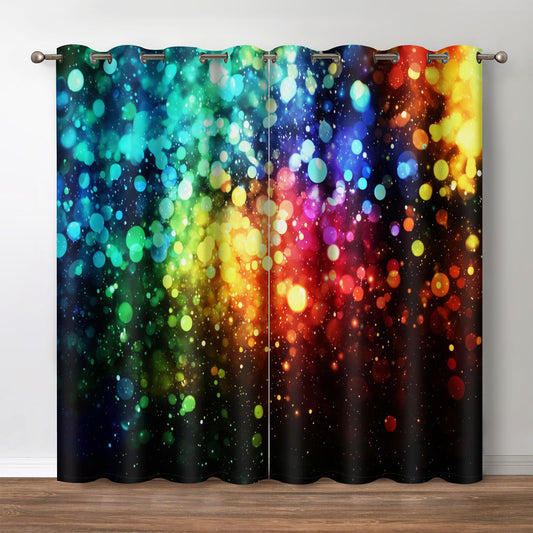 Jekeno Rainbow Glitter Bokeh Window Blackout Curtain