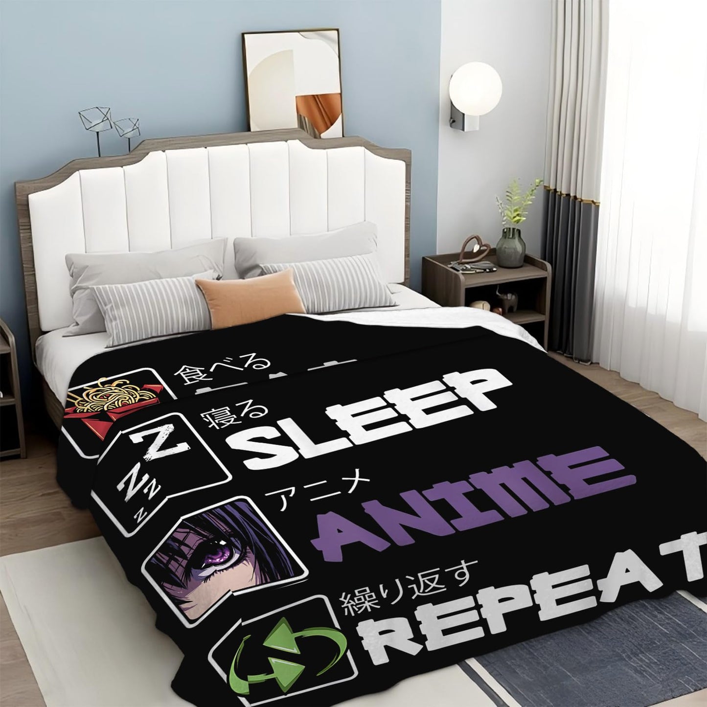 Eat Sleep Anime Blanket for Boys Girls Flannel Anime Throw Blanket Ultra Soft Cozy Fleece Decor Blankets Gift for Womens Mens Couch Sofa Bed 50" x 40"