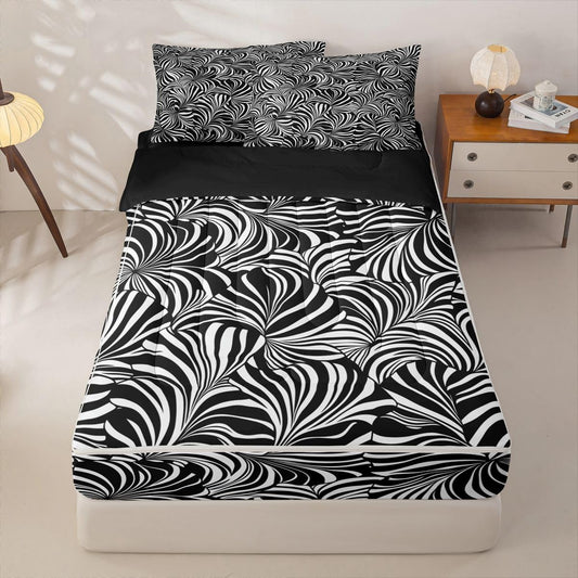 Erosebridal Striped Art Zipper Bedding Abstract Geometric Full Zip Up Comforter Set for Teens Adults White Black Swirl Lines Sheets and Pillowcases Aesthetic Geometric Bedroom Decor