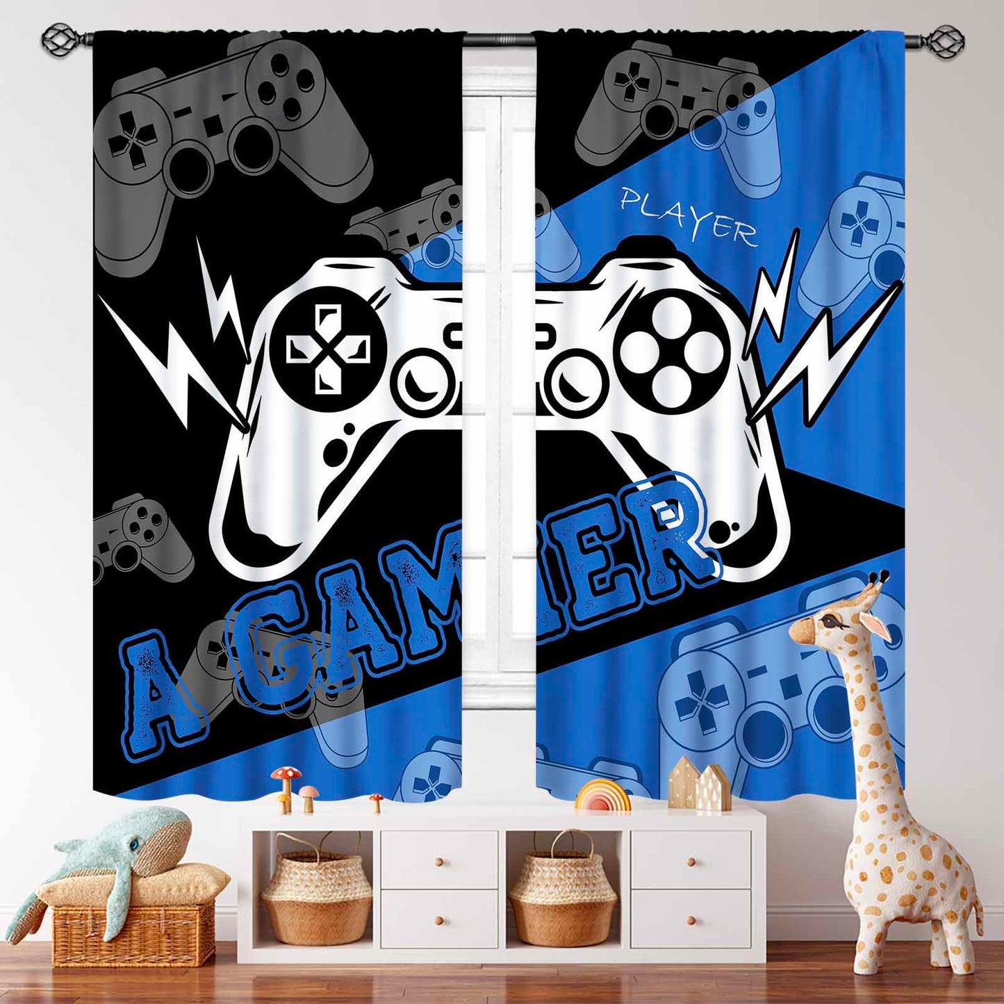 Gaming Curtains for Boys Bedroom Window,Video Game Gamepad Home Decor Window Drapes Game Controller Window Treatment for Kids Teen Living Room Nursery Playroom Curtains,42X45 Inch