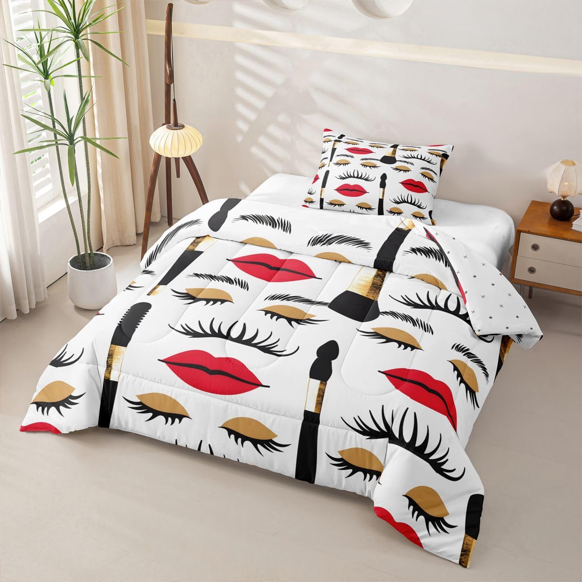 Erosebridal Fashion Women Comforter Set Cosmetics Twin Bedding Sets for Girls Preteen Boys Modern Girly Comforter Makeup Perfume for Girl Quilt