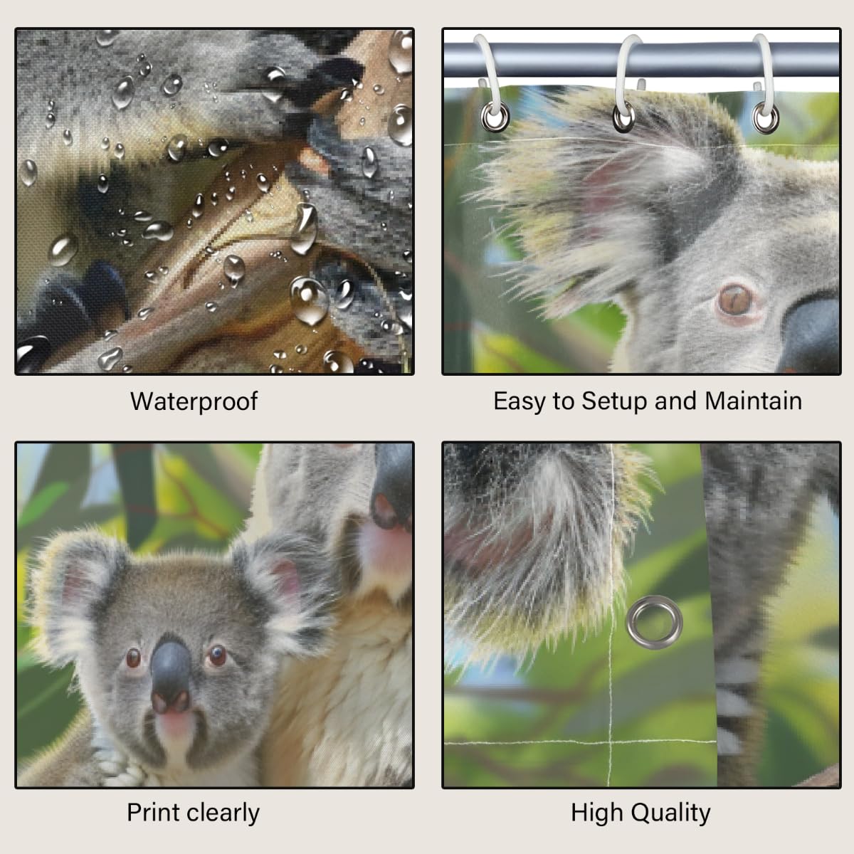 Ivolege Shower Curtain with Hooks, Koala Shower Curtain