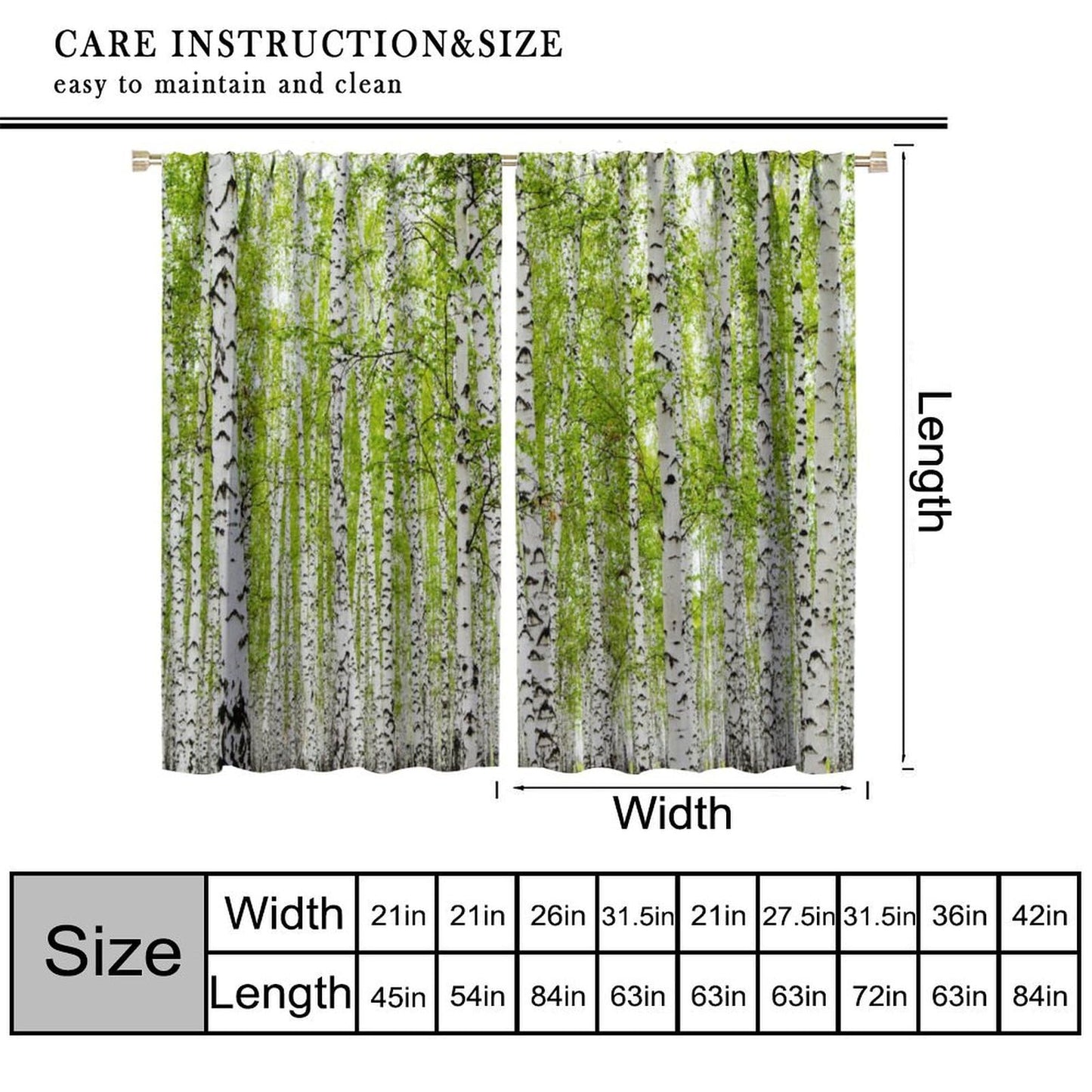 GoDazzling Rustic Farmhouse Birch Trees Curtains, Maple Leaves Forest Grove Wood Nature Spring Summer Scenery Window Drapes, for Living Room Bedroom 41" W X 45" L (No Blackout)