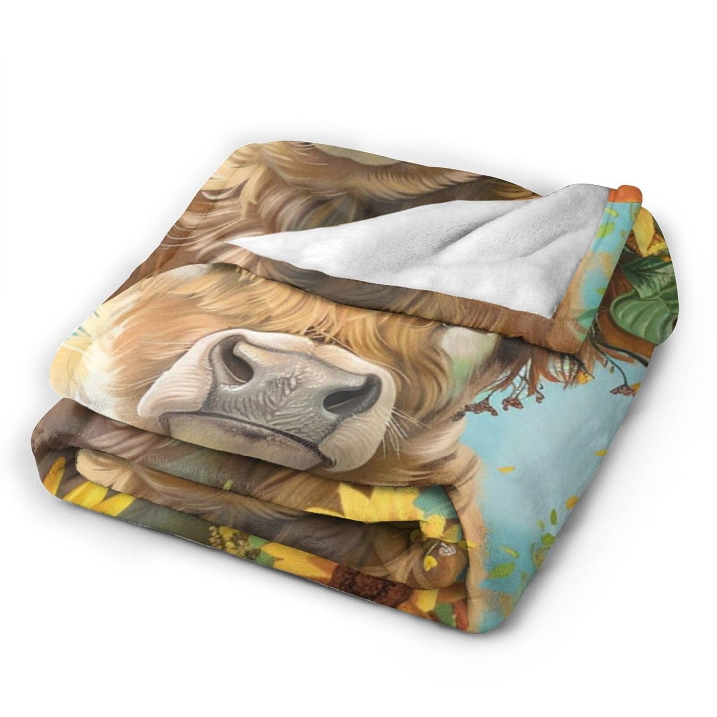 Qycazzw Highland Cow Blanket Gifts for Women Girls Kids, Sunflower Farm Animal Throw Blankets, Soft Cozy Flannel Throws for Sofa Couch Bedroom Decor 50x60in