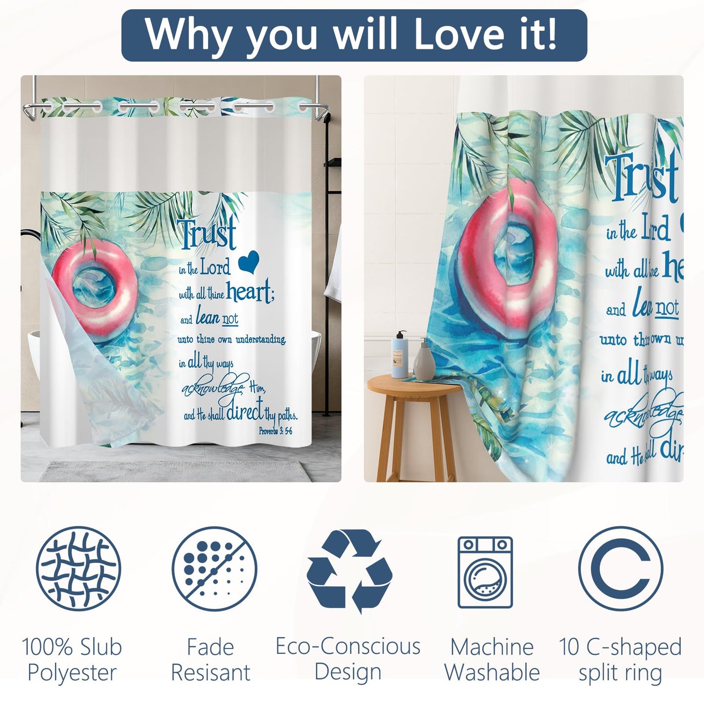 NAEMBCU No Hook Shower Curtain with Liner 71x74 Inch