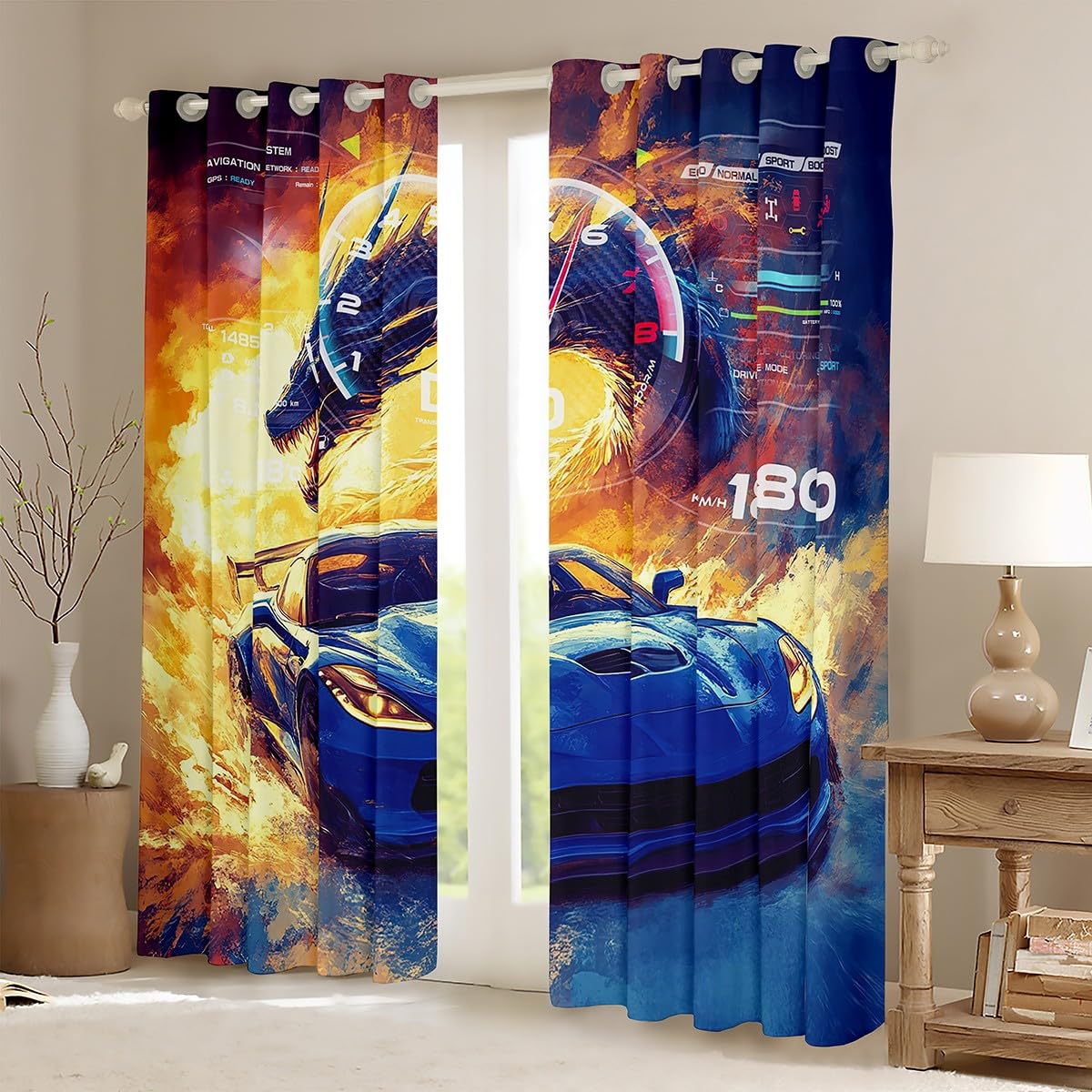 Feelyou Kids Race Car Window Curtains Speed Sports Car Darkening Drapes Racing Car Blackout Curtains Boys Girls Extreme Sports Teens Window Treatments Bedroom Decor (2 Panels, 42 x 63 Inch)