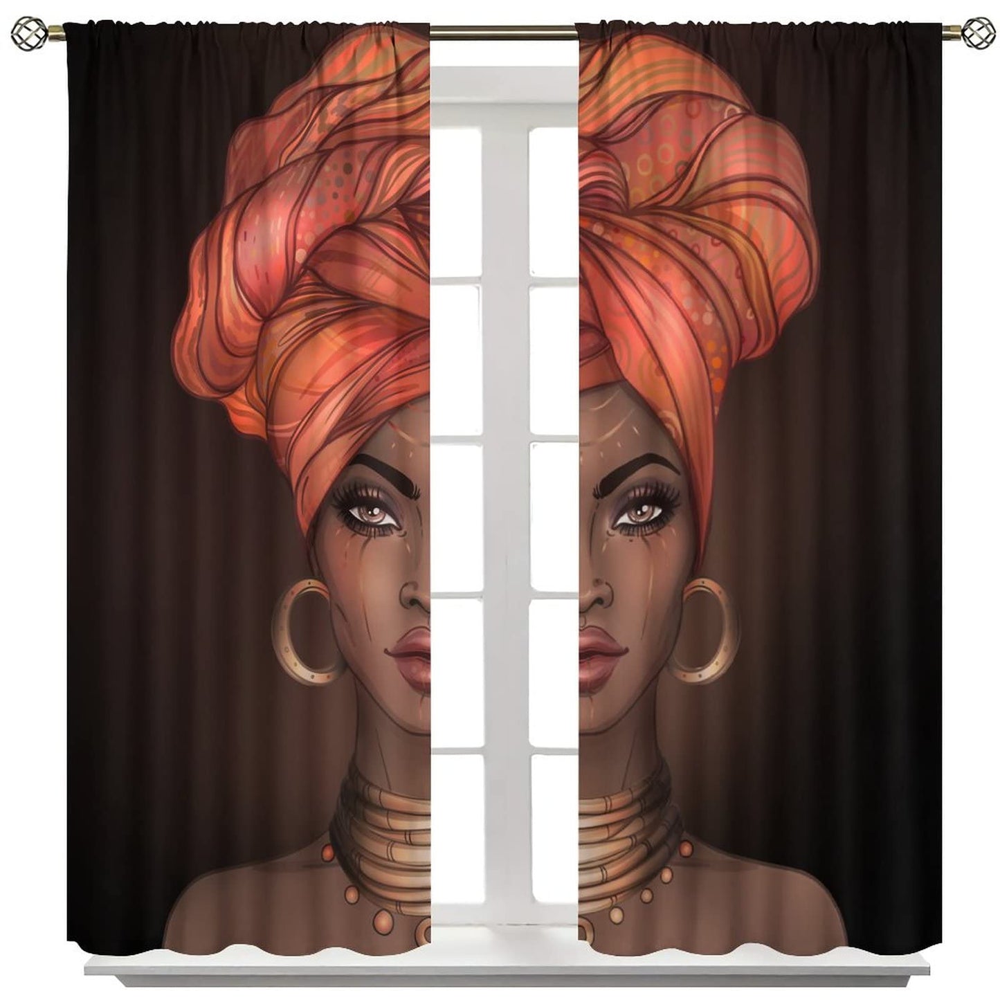 Beautiful African Woman Curtain Ethnic Tribe Black Girl Room Decor for Living Room Dining Children's Room Bedroom Blackout Rod Pocket Printed Window Drapes 42x45in
