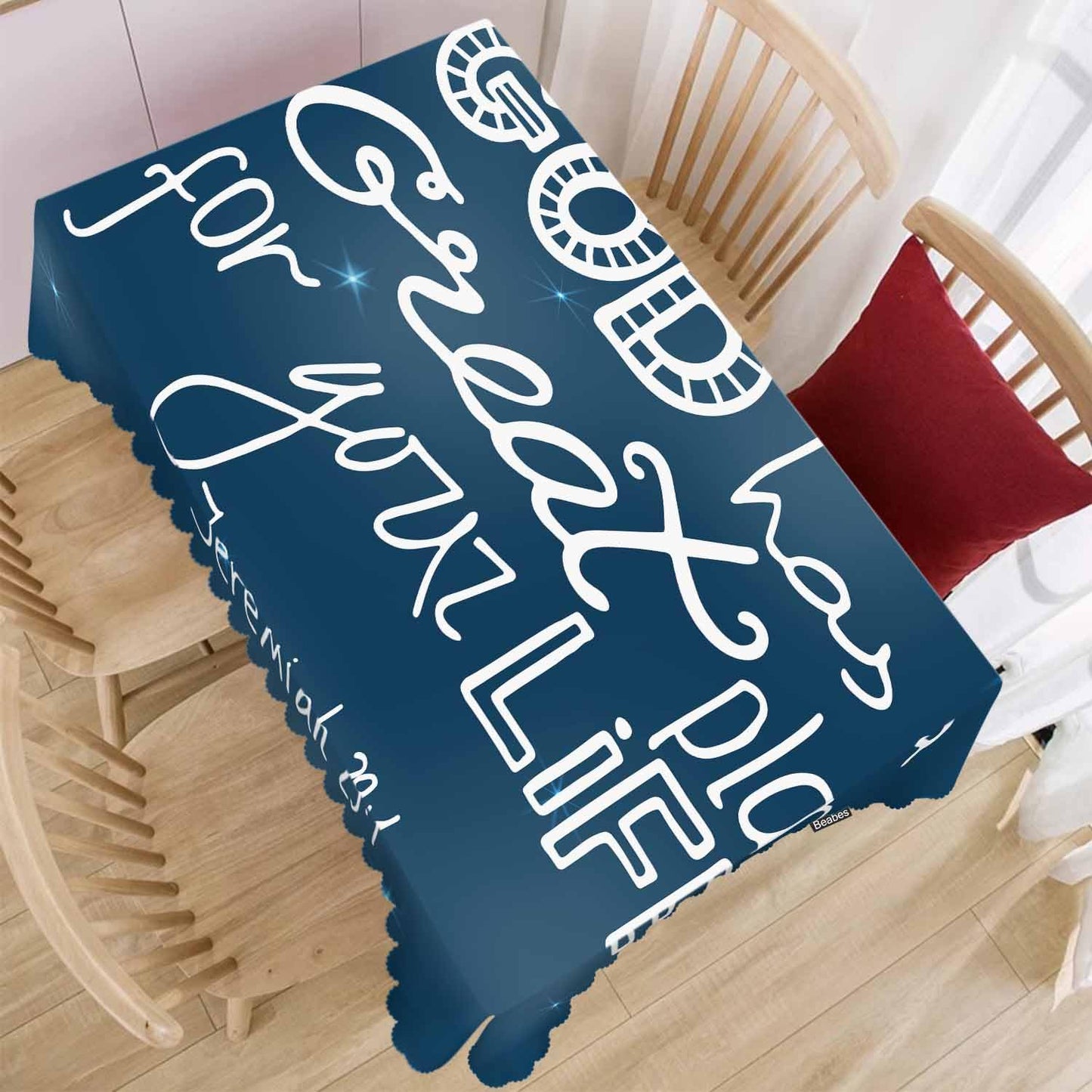 Beabes Holy Bible Tablecloth for Rectangle Tables Christian Quote Galaxy Picnic Table Cover Dinner Kitchen Table Cloth Camping Tablecloths 52"X70" God Has A Great Plan for Your Life