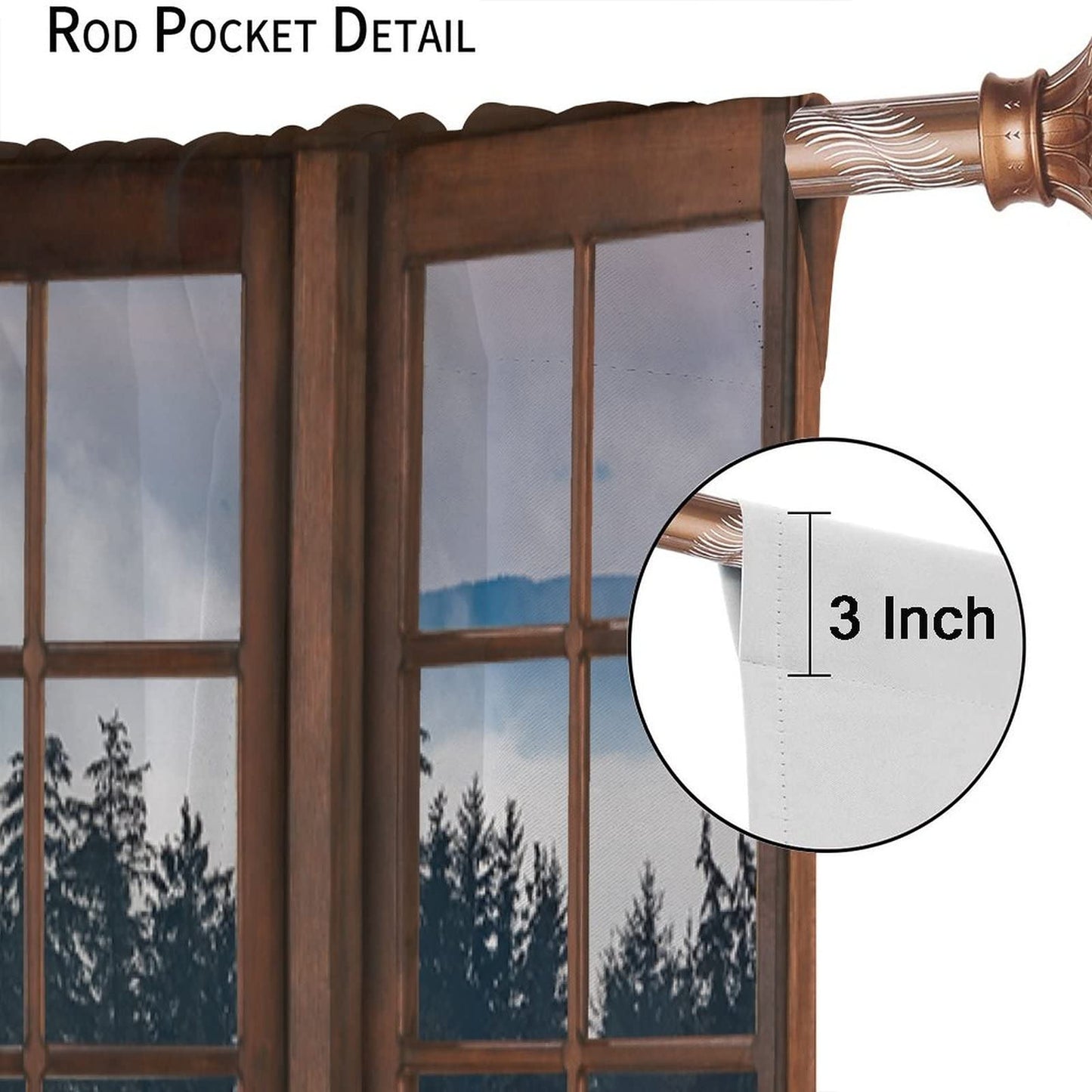 Misty Forest Landscape Curtains, Wooden Window Forest Mountain Rustic Bedroom Living Room Kitchen Blackout Curtains 42x45 Inch