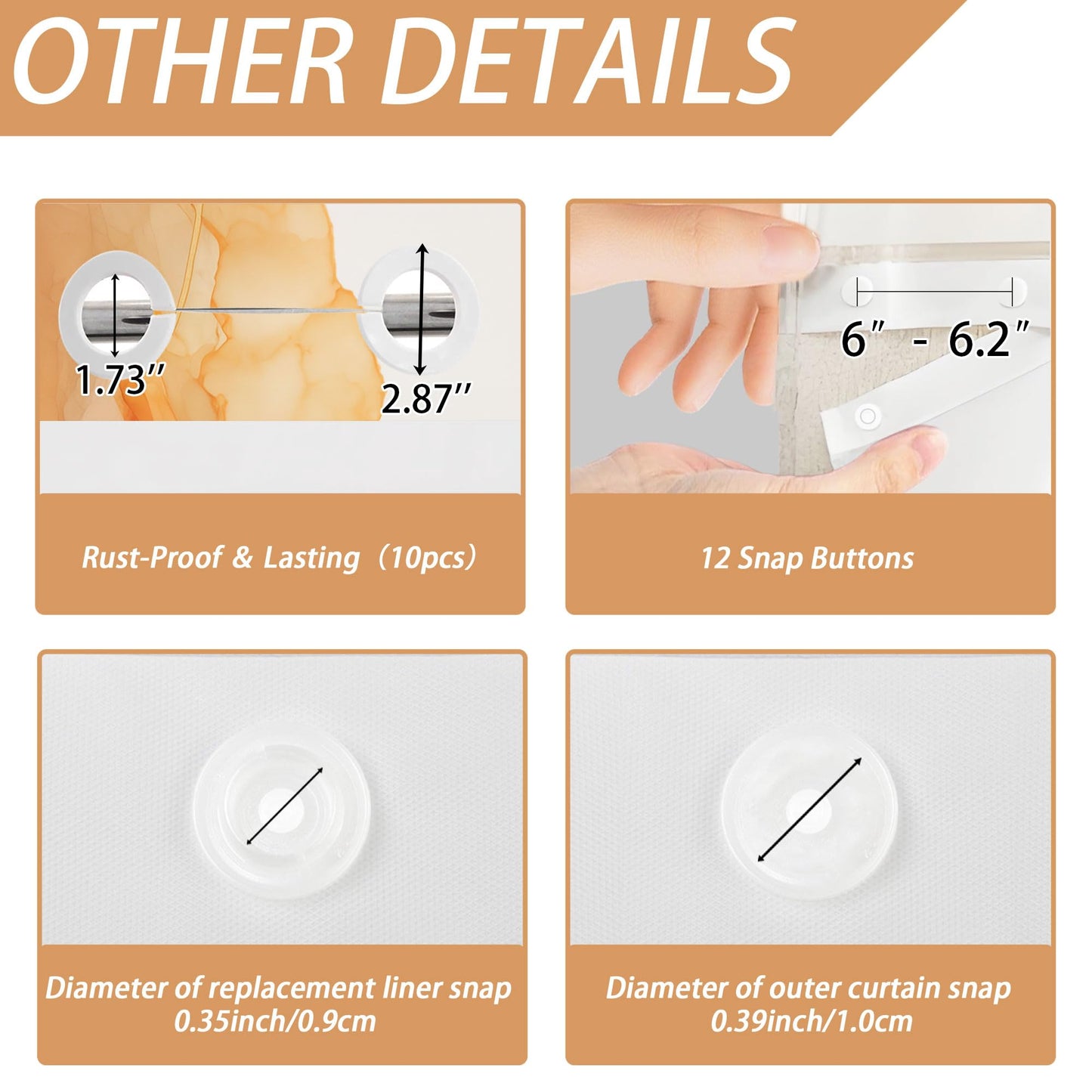 Lvetong Orange Marble Hookless Shower Curtain, 71" W x 74" L