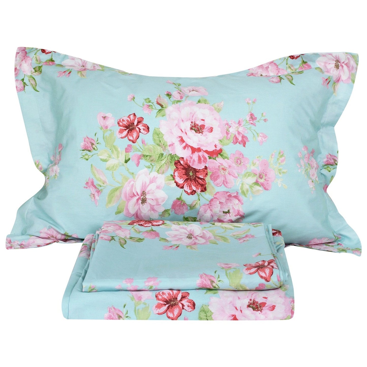 FADFAY Shabby Pink Floral Bed Sheet Set Cotton Deep Pocket Sheets 4-Piece King Size