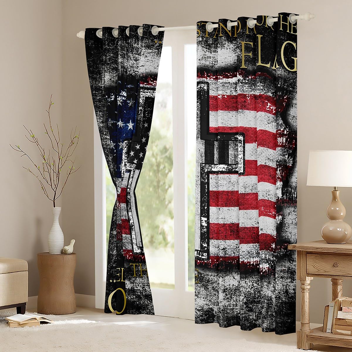 Erosebridal American Flag Blackout Curtains for Teen Boys Camo Black White USA Flag Curtains for Bedroom, The Cross Theme Curtains & Drapes Religious Patriotic Style Window Curtains 42''Wx63''L