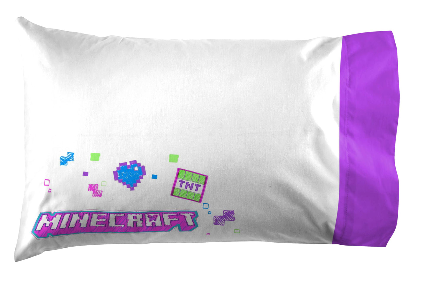 Jay Franco Kids Sheet Set with Fitted, Flat Sheets & Pillow Cover - Ultra-Soft Bedding with Pillowcase for Room Decor, Purple - Minecraft, 3 Piece Twin
