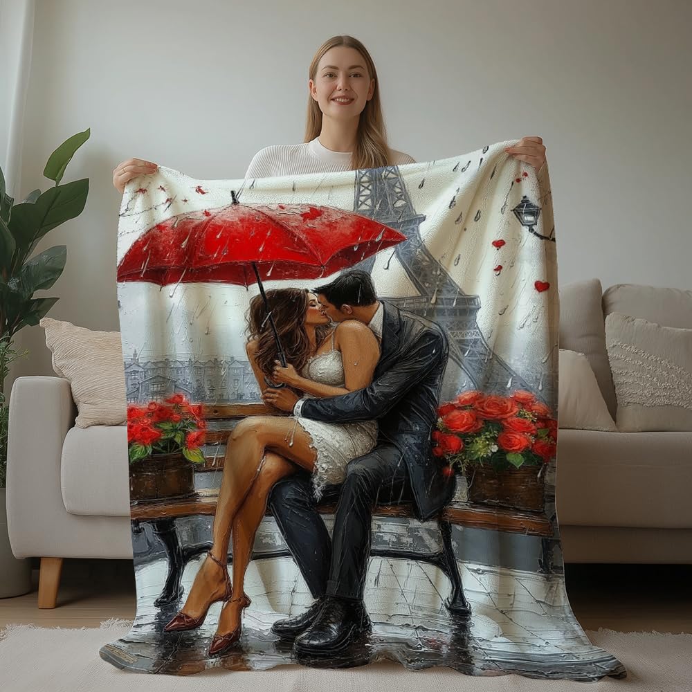 HUNXIAOJ Paris Throw Blanket Eiffel Tower Decor Romantic Gift Warm Soft Flannel for Adults Bed Sofa Couch (49in x 59in)