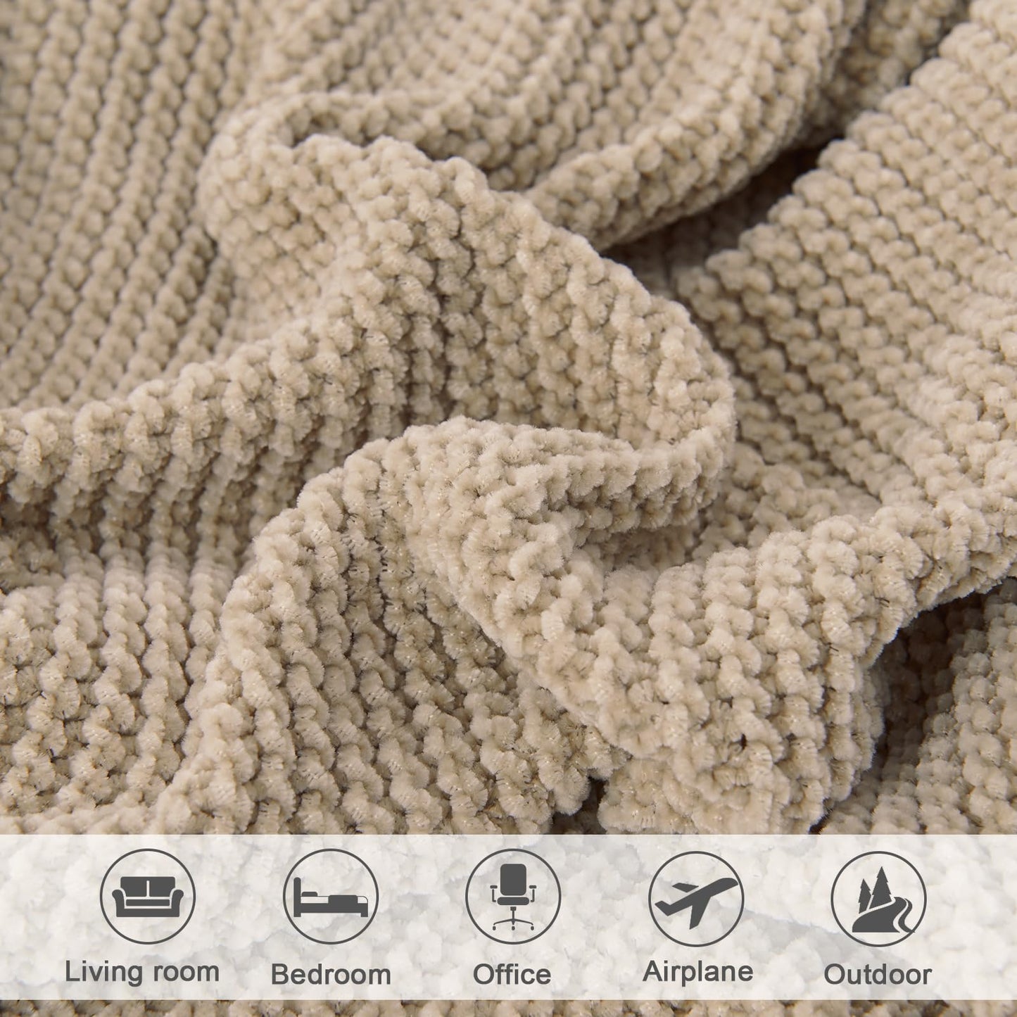 lifein Throw Blanket for Couch, Soft Boho Decor Bed Throw,Cozy Beige Knitted Chenille Small Farmhouse Lightweight Throw(Beige,50 * 60")