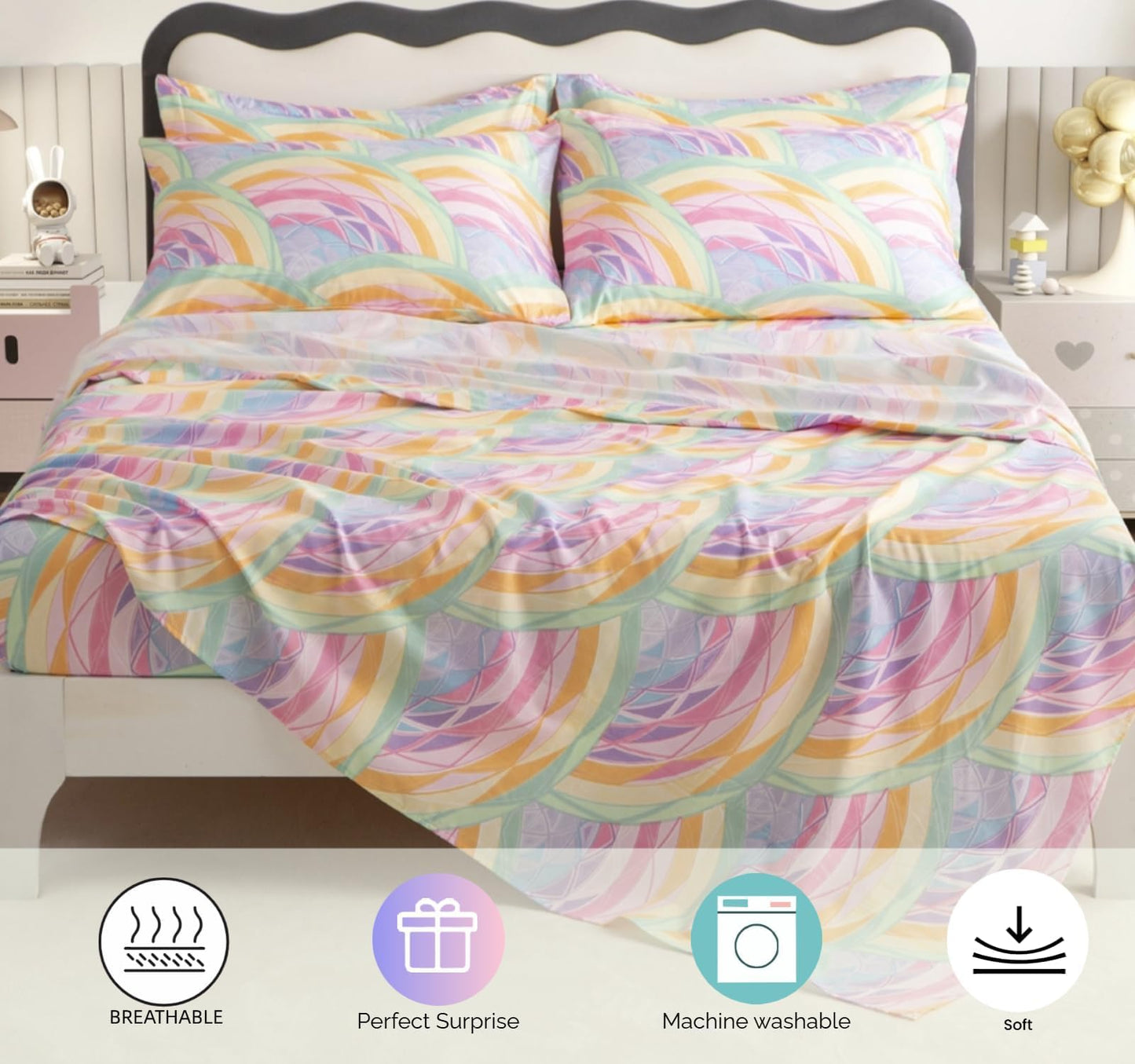 SDY 7 Piece Comforter Set,Soft Bedding Set for Girls，Boys and Kids,All Season Bedding with 1Comforter,1FittedSheet，1FlatSheet，2Pillowcases&PillowShams（Rainbow,Twin