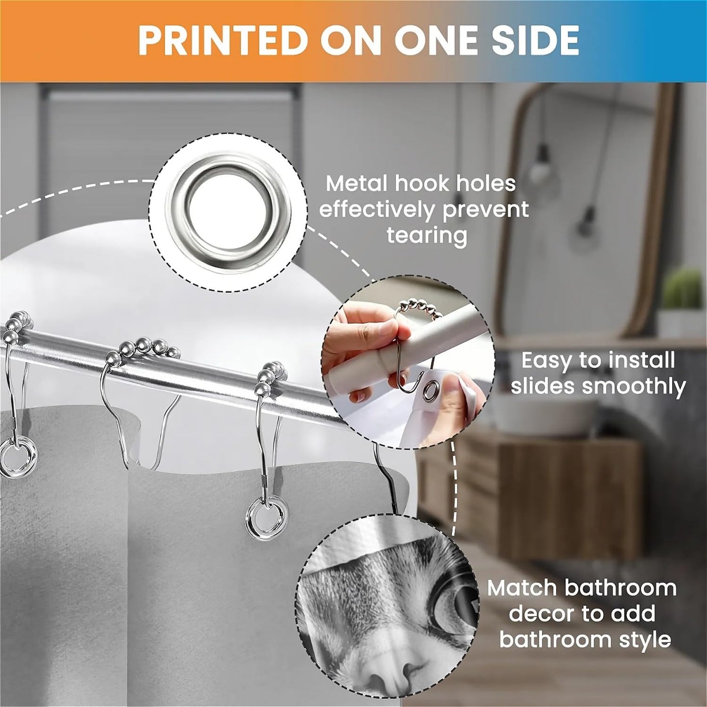 TANGXUNFA Cat-with-Toilet-Paper Shower Curtain for Bathroom, Water-Resistant Long Shower Curtain Set 72x72 Inch with Metal Grommets and 12 Metal Hooks