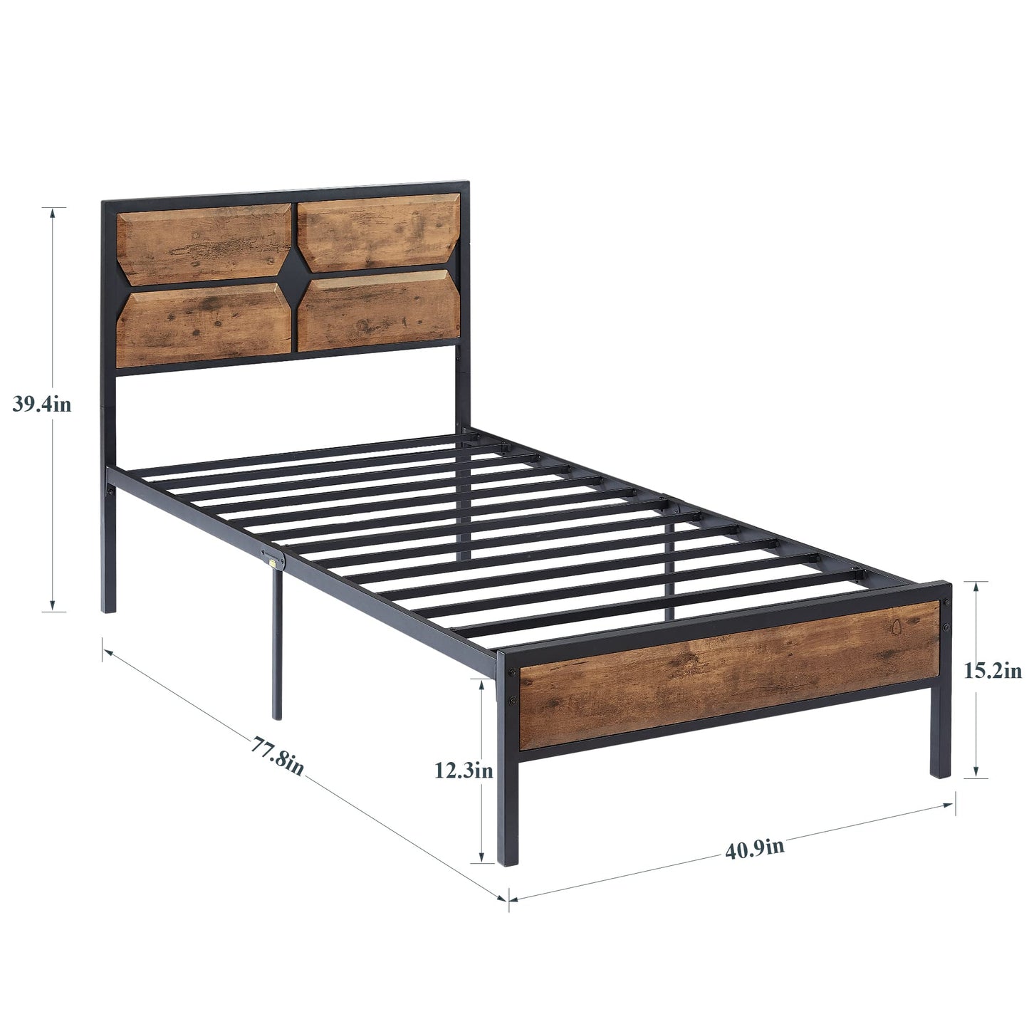 VECELO Twin Bed Frame Twin Size Bed with Wooden Headboard & Footboard, Metal Platform Mattress Foundation with Strong Slats Support& Storage Space, No Box Spring Needed/Easily Assemble