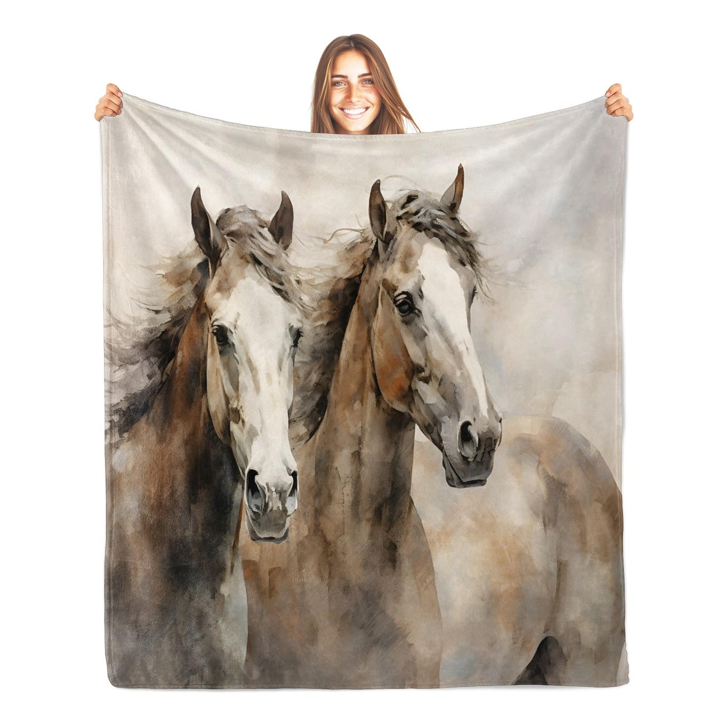 PAOABIU Horse Blankets, Western Horse Throw Blanket for Couch Bed Sofa, Animal Girls Blankets and Throws - Super Soft Cozy Plush Flannel Blanket Gifts & Decor, 66x90
