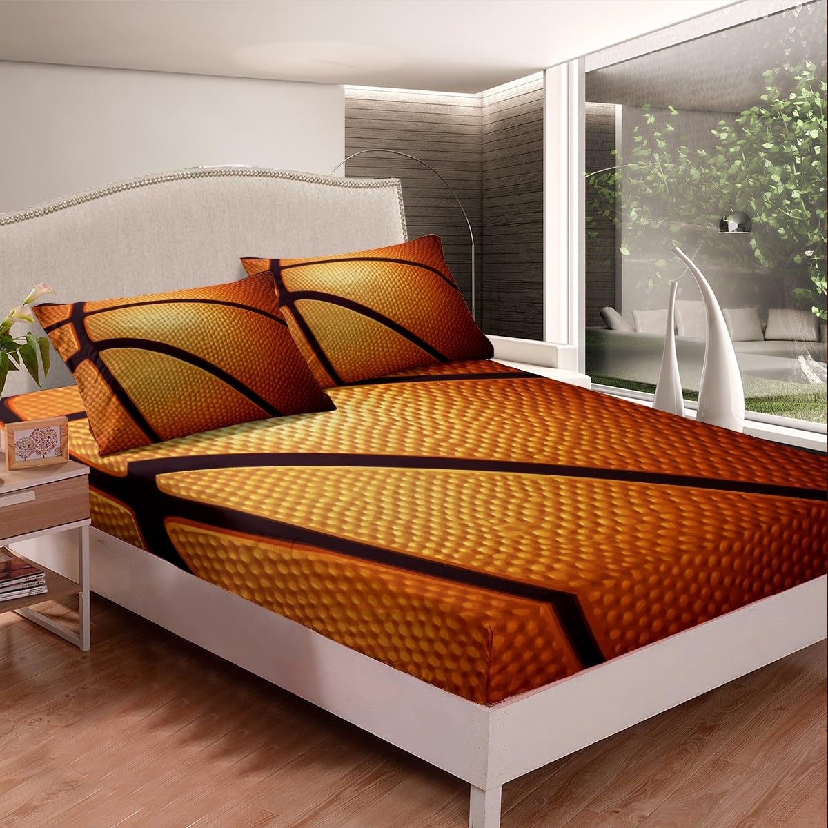 Feelyou Boys Basketball Bedding Set Sports Theme Bed Sheet Set for Kids Teens Men 3D Ball Pattern Fitted Sheet Breathable Basketball Player's Gift Bed Cover Room Decor Twin Size