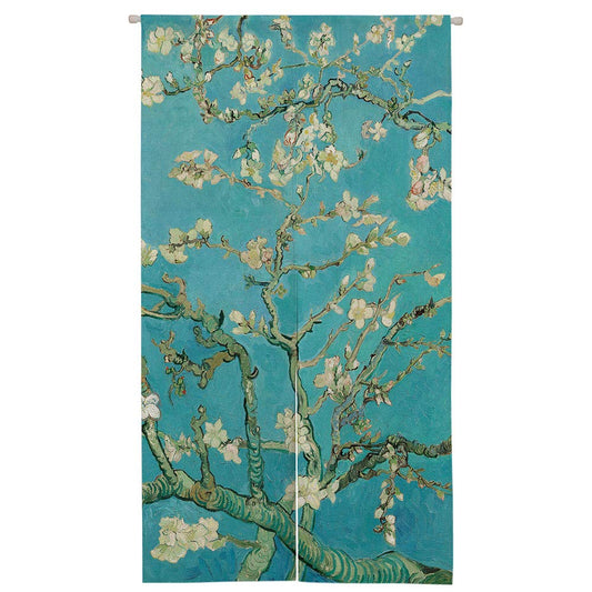 Ofat Home Japanese Noren Doorway Curtain Tapestry, Artistic The Materpiece Apricot Blossom Almond Kitchen Bedroom Bathroom Door Divider Decor, Green, 33.5"x 59"