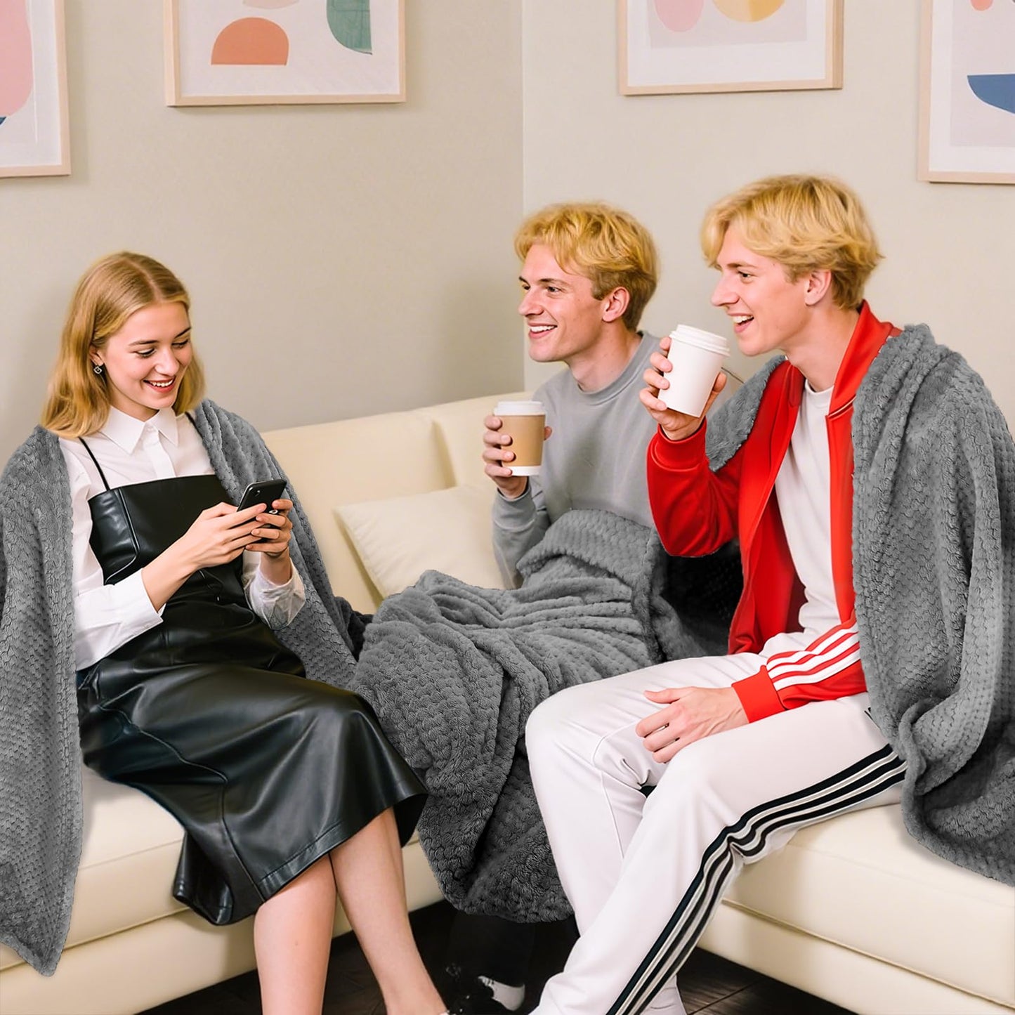 Tewloss 8 Pack Fleece Throw Blankets 50x60 Inches - 240 GSM Ultra Soft Plush Flannel for Bed Couch Sofa, Lightweight Warm 3D Waffle Texture, No Shedding No Pilling All Season Throw(Dark Gray)