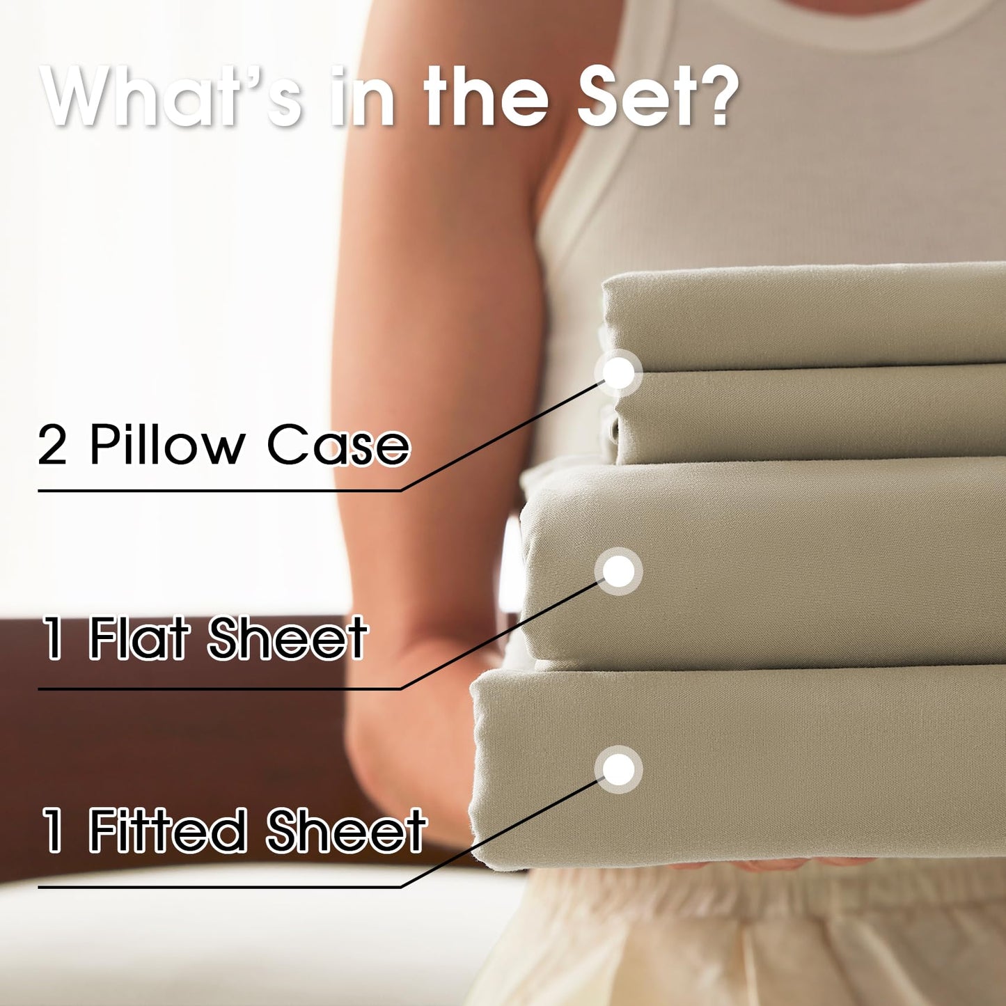 USXIBEI Queen Size 4 Piece Sheet Set - Comfy Breathable & Cooling Bed Sheets Set, Soft and Wrinkle Free, Deep Pockets, Easy & Secure Fit, Hotel Luxury Bedding - Oeko-Tex - Beige