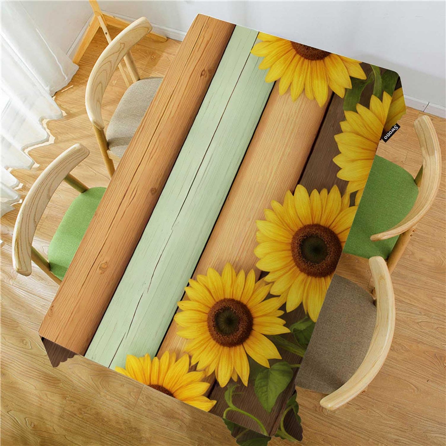 Swono Rectangle Tablecloth Sunflower Table Cover 52x70 Inch Retro Sunflowers On Wooden Board Table Cloth for Rectangle Tables Decorative Tablecloth for Dining Party Camping BBQ