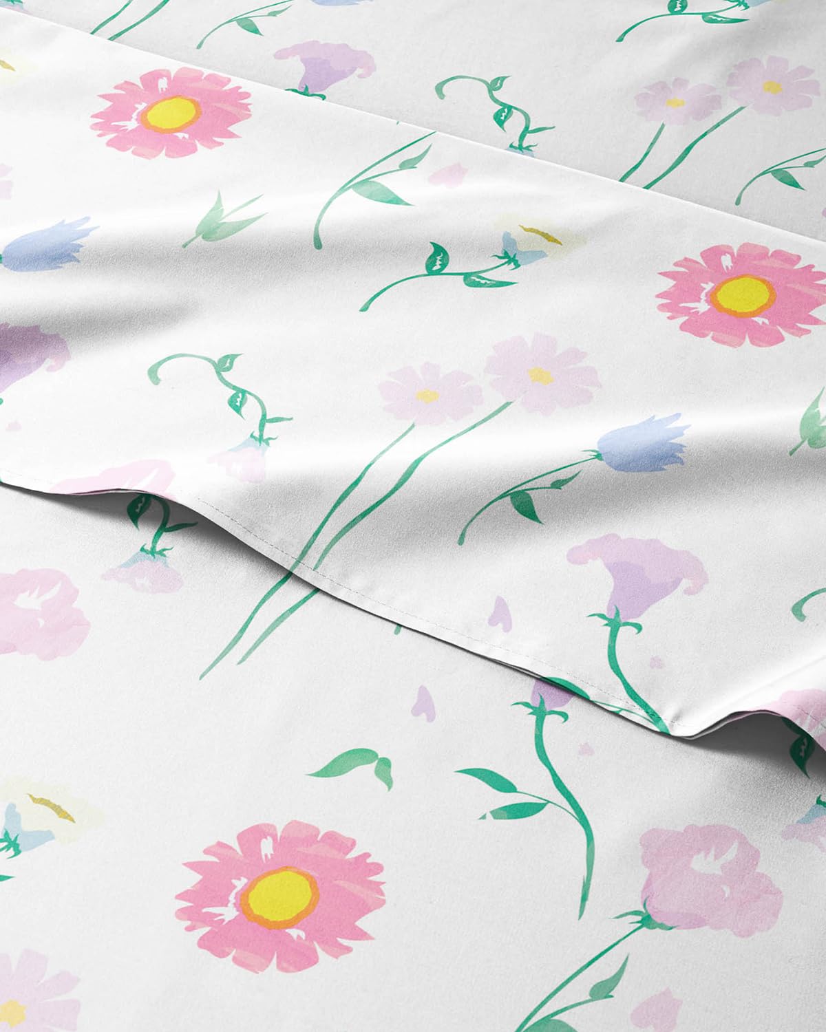 Kids Queen Size Bed Sheet Set - 4 Piece Kids Loft Bed Sheets - Floral Flower Themed Bedding - Soft, Cute - Breathable & Machine Washable - Pretty Pink Flower Bed Set for Boys, Girls, Teens & Toddlers