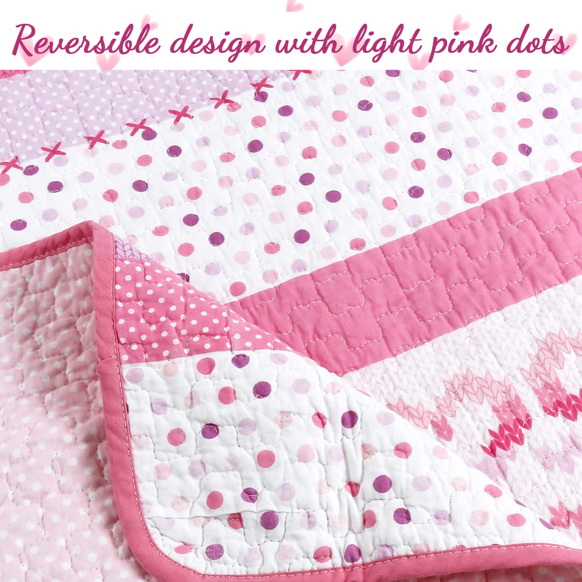 Cozy Line Home Fashions Cute Pink Butterfly Stripe Hearts 100% Cotton Soft Bedding Quilt Set, Coverlet, Bedspread (Queen - 3 Piece)