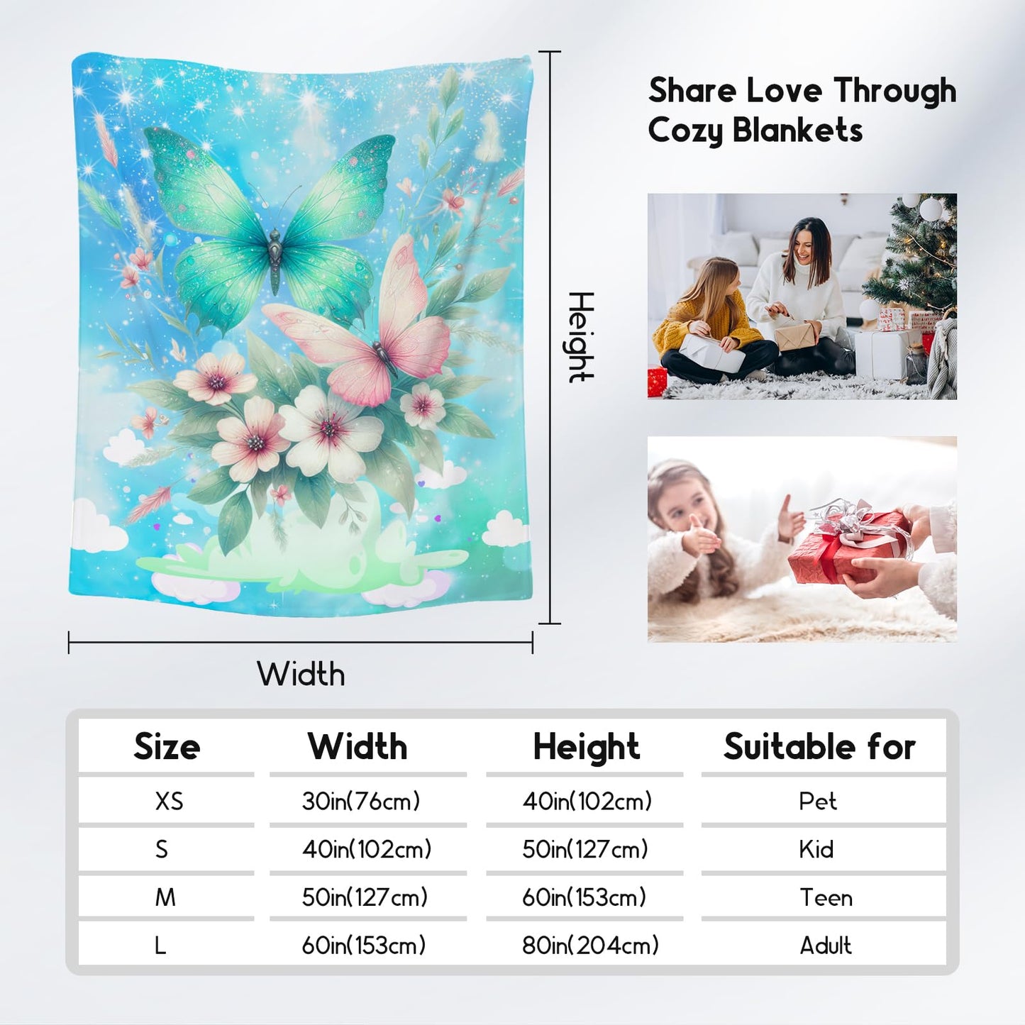 Butterfly Blanket for Girls, Butterfly Gifts for Women, Kids Flannel Blanket, Soft Warm Throw for Sofa Nap, 40"x50"