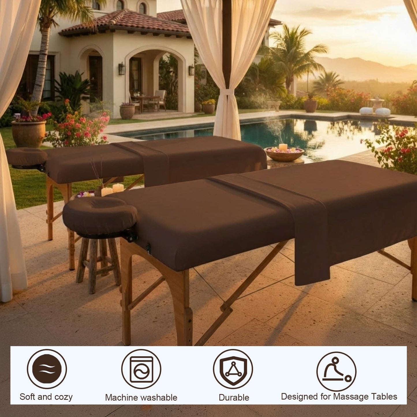 Oudain 4 Sets 3 Piece Soft Microfiber Massage Table Sheets Set Bulk Includes Massage Flat Sheet and Fitted Sheet and Face Rest Cover(Chocolate)