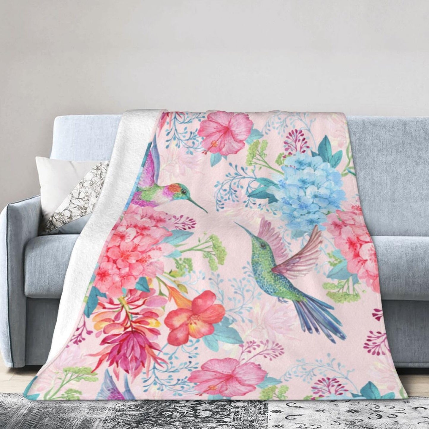 Perinsto Tropical Flowers and Hummingbirds Throw Blanket Ultra Soft Warm All Season Decorative Fleece Blankets for Bed Chair Car Sofa Couch Bedroom 80"X60"