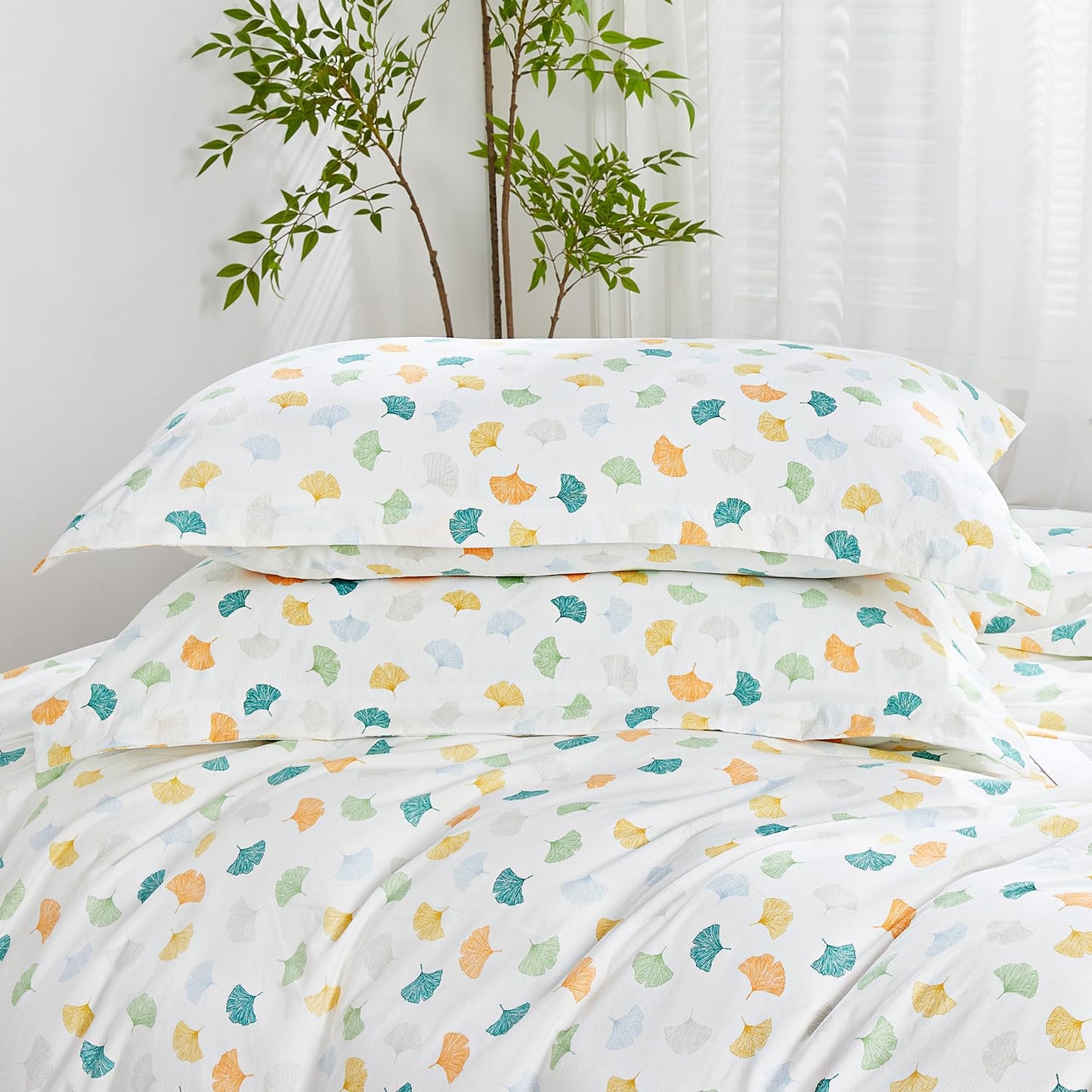 SAPHREAS Autumn Colorful Ginkgo Leaves Duvet Cover Set Soft Microfiber Bedding Set with Zipper Closure 8 Ties Full Size White Comforter Set 3pcs 1 Duvet Cover 2 Pillow Shams