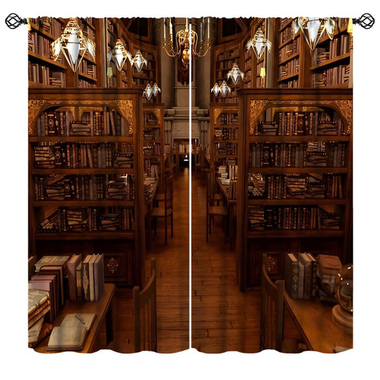Nsbul Vintage Library Curtains, Retro Bookshelf Book Mid Century Decor Window Drapes for Home Office Study Bedroom Living Room, 42" W X 45" L(No Blackout)