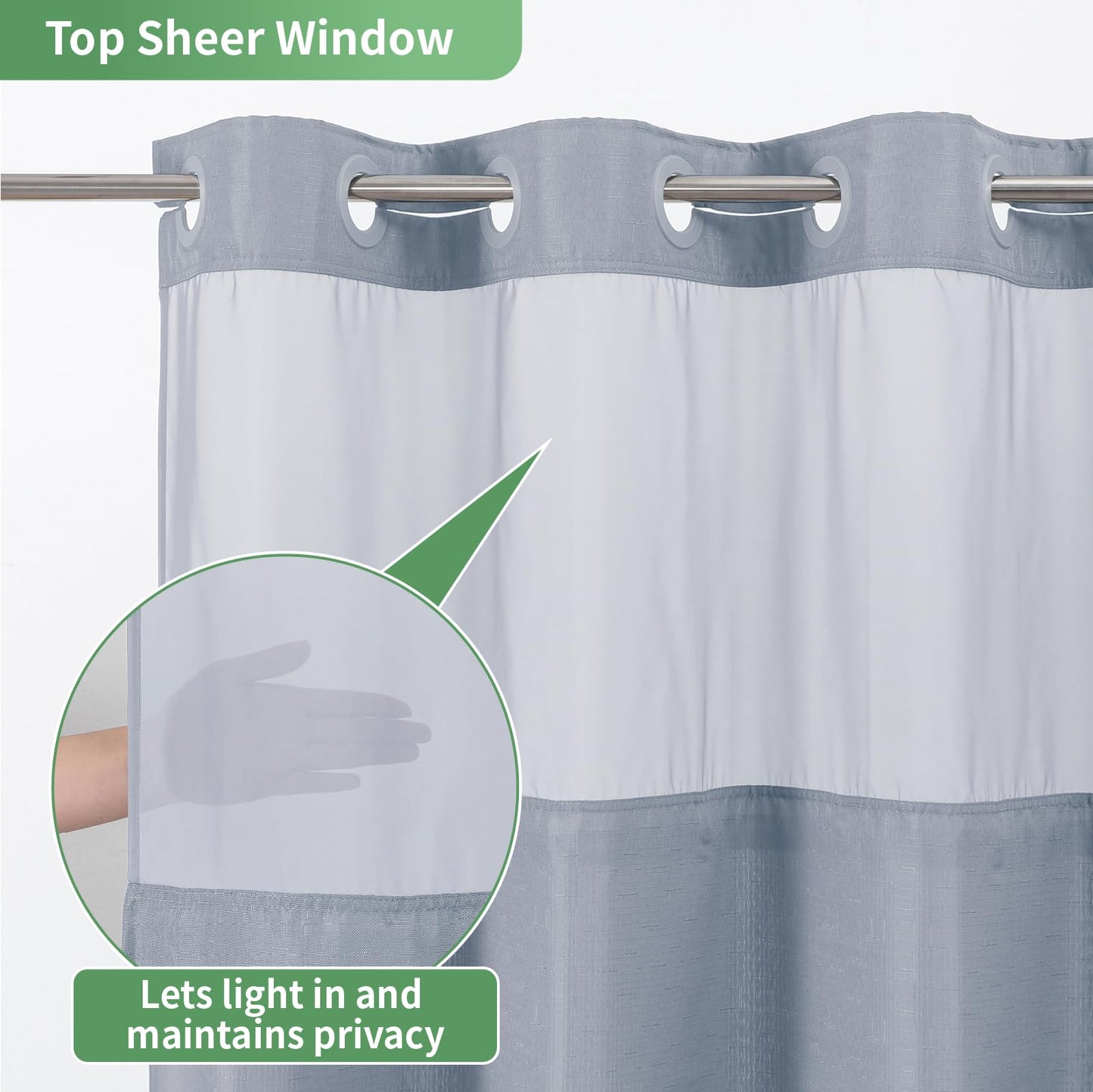 eachope Extra Long No Hook Shower Curtain with Snap-in Fabric Liner Set,Slub Textured Fabric Shower Curtains for Bathroom,Hotel Style Modern Shower Curtain,Water Repellent & Washable,71x86(84),Blue