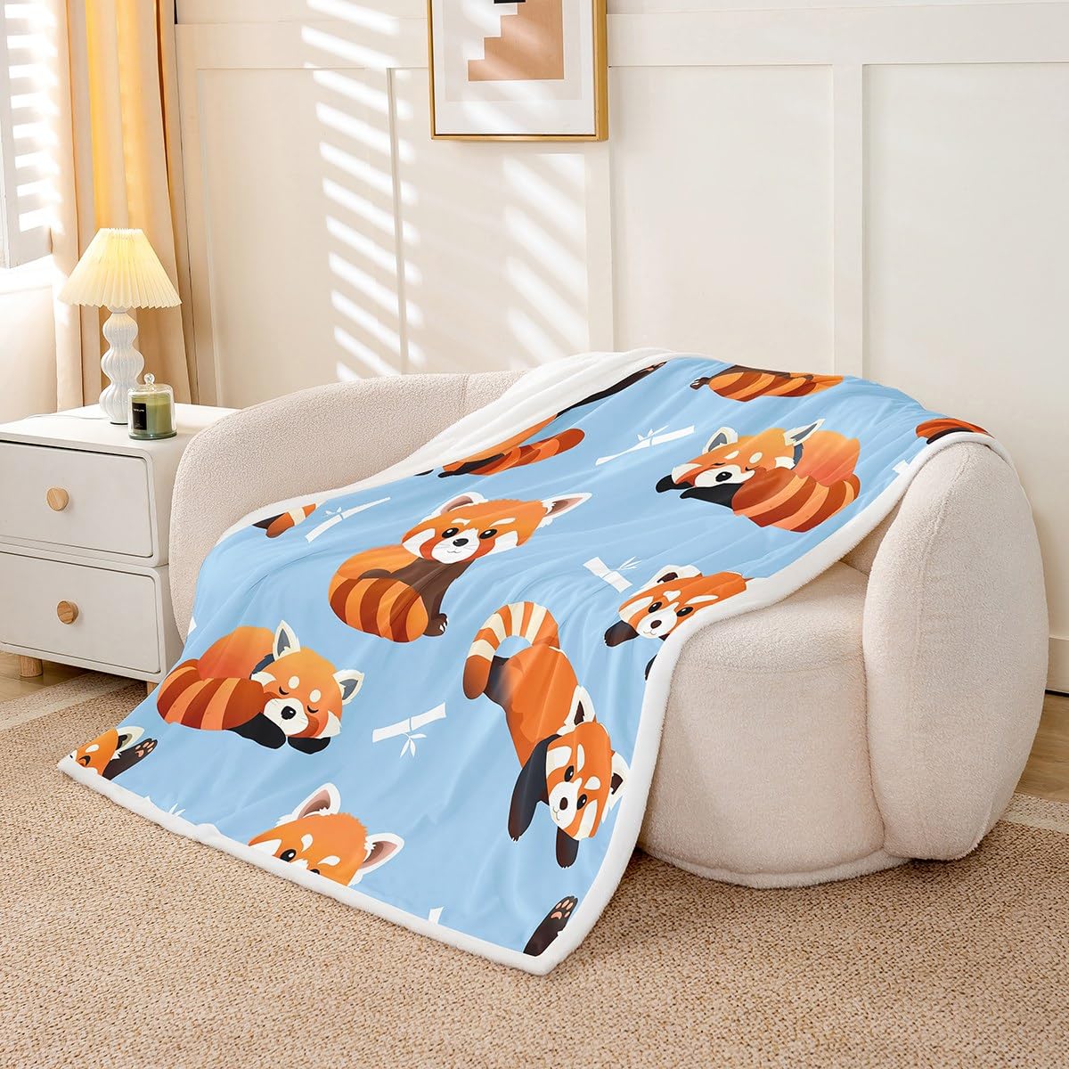Feelyou Red Panda Fuzzy Throw Blanket Cute Animal Pattern Blanket for Kids Boys Girls Cartoon Panda Printed Fleece Blankets Wildlife Style Plush Blankets 50" x 60"