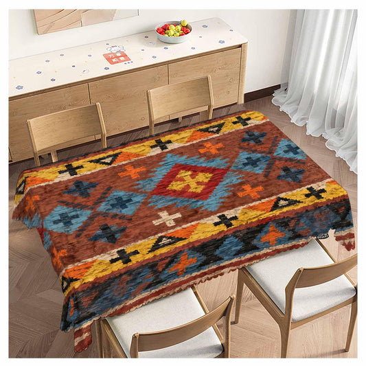 Beabes Tribal Pattern Decorative Table Cover for Kitchen, Ethnic Chevron Native American Style Red Oblong Tablecloth Dining Table Cloth Tabletop Tablecloths for BBQ Picnic Coffee 52"X70"