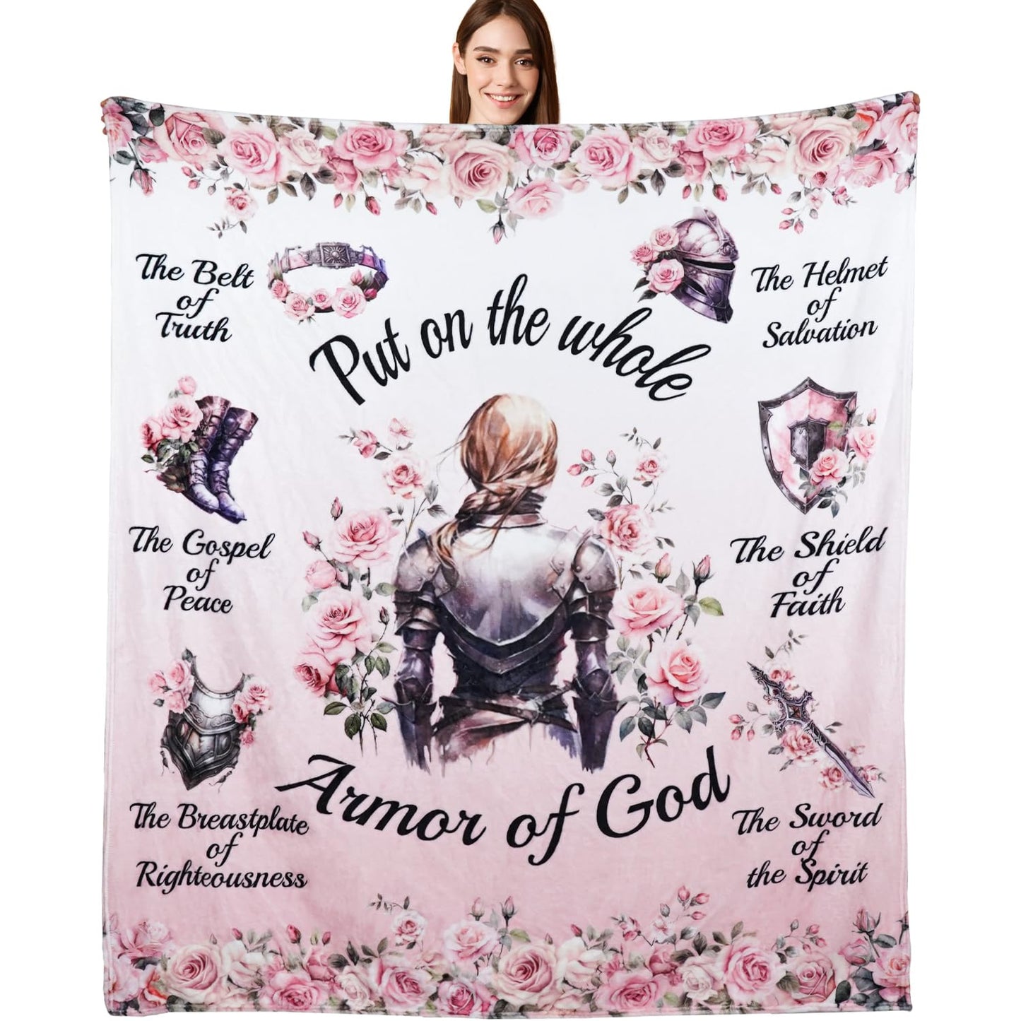 solid can Christian Gifts for Women Throw Blankets 60"x50" The Whole Armor of God Blanket Baptism Gifts Inspirational Religious Faith Bible Verse Gift