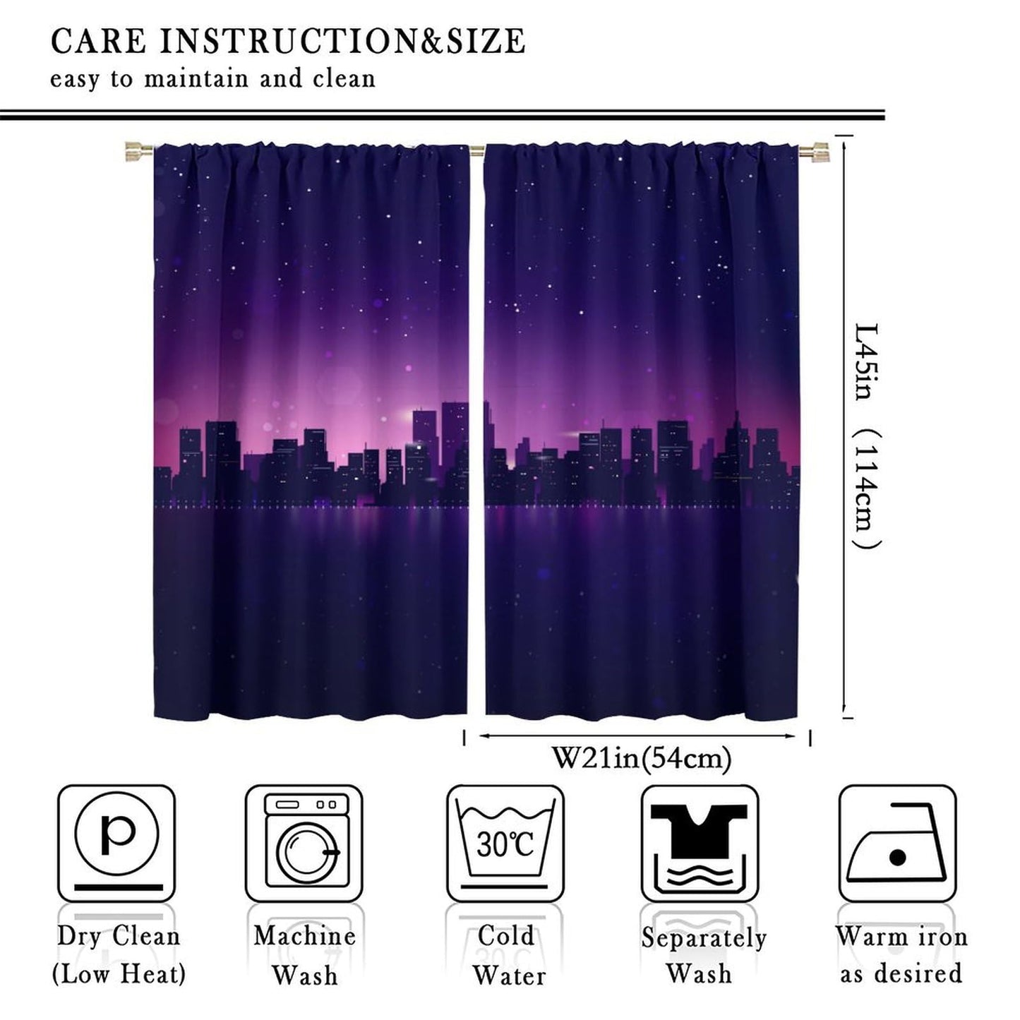 DDCBNS City Skyline Blackout Curtains,Midnight Cityscape Purple Urban Starry Sky Printed Curtains for Bedroom Living Room,Window Drapes 2 Panel Set for Kitchen Décor,Total Size 42" x 45"