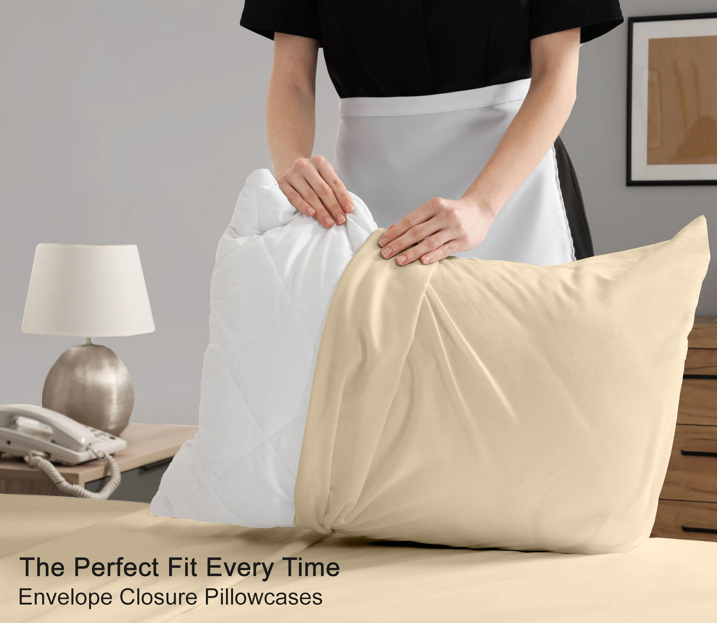 RUVANTI 100% Cotton Percale Sheets, Full Size, Beige
