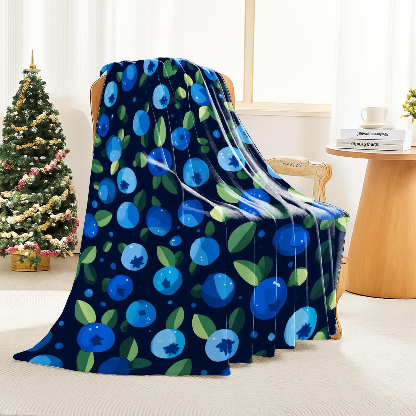 Wvcxnd Cute Blueberry Throw Blanket 50" X 60" Flannel Blankets Fresh Blue Fruit Lightweight and Breathable Decorative Throws for Car Cabin Picnic Travel Camping Women Teens Food Art Fans Gifts