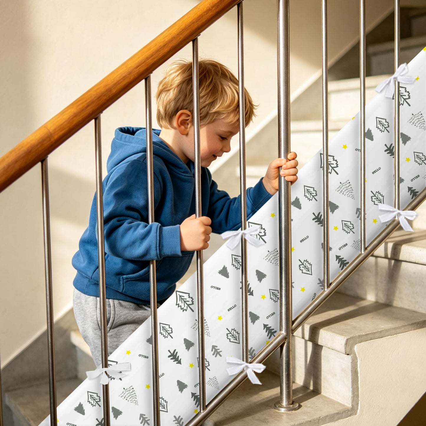 4pc Soft Edge Protection Railings, Safety Frame,Balcony Railing Bottom Protection, Stair Railings, Washable & Easy Install (Pine)